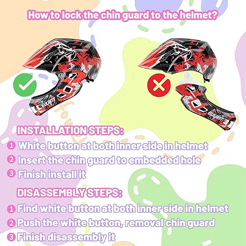 Miniatura 5 de EULANT Casco de bicicleta de cara completa para niños con protector de barbilla, ligero y ajustable, casco de bicicleta para niños pequeños, casco