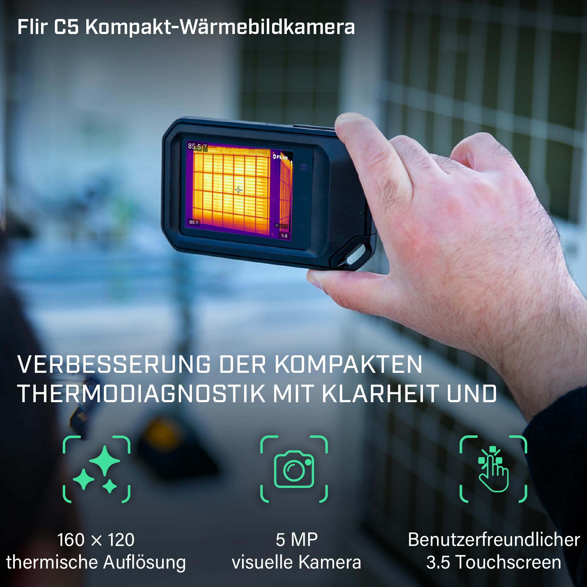 FLIR C5 Kompakte Wärmebildkamera mit WLAN: hochauflösende Infrarot-Bildgebungskamera für Inspektionen sowie Anwendungen in den Bereichen Elektrik/Mechanik, Gebäudetechnik und Heizungs