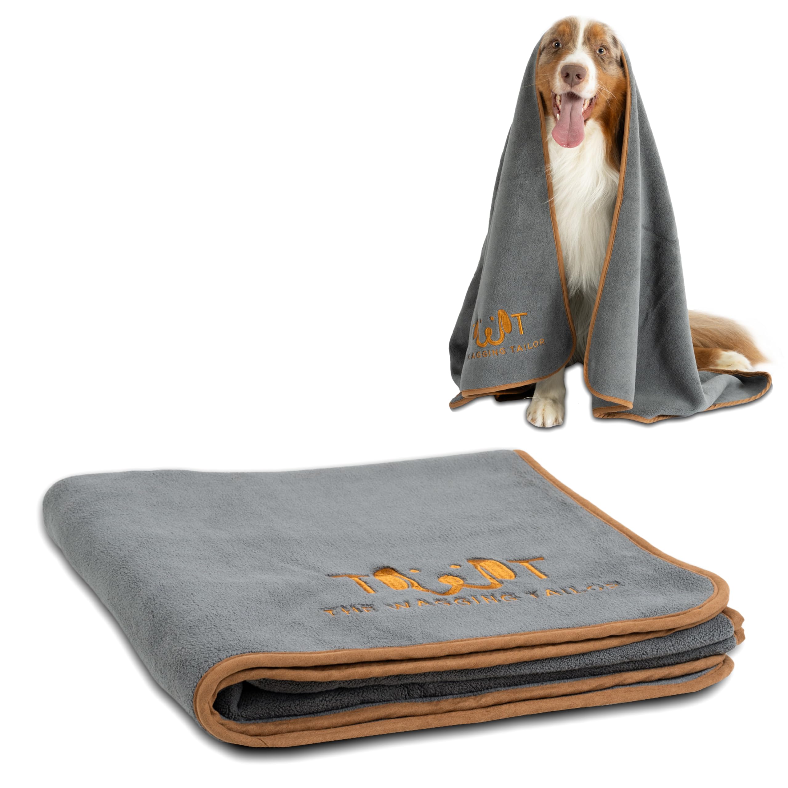 The Wagging Tailor Dog Towel XL 130cm x 70cm (600 GSM) - Luxury Microfibre Dog Towels for Drying Dogs Large & Small (Grey - 1 Pack)