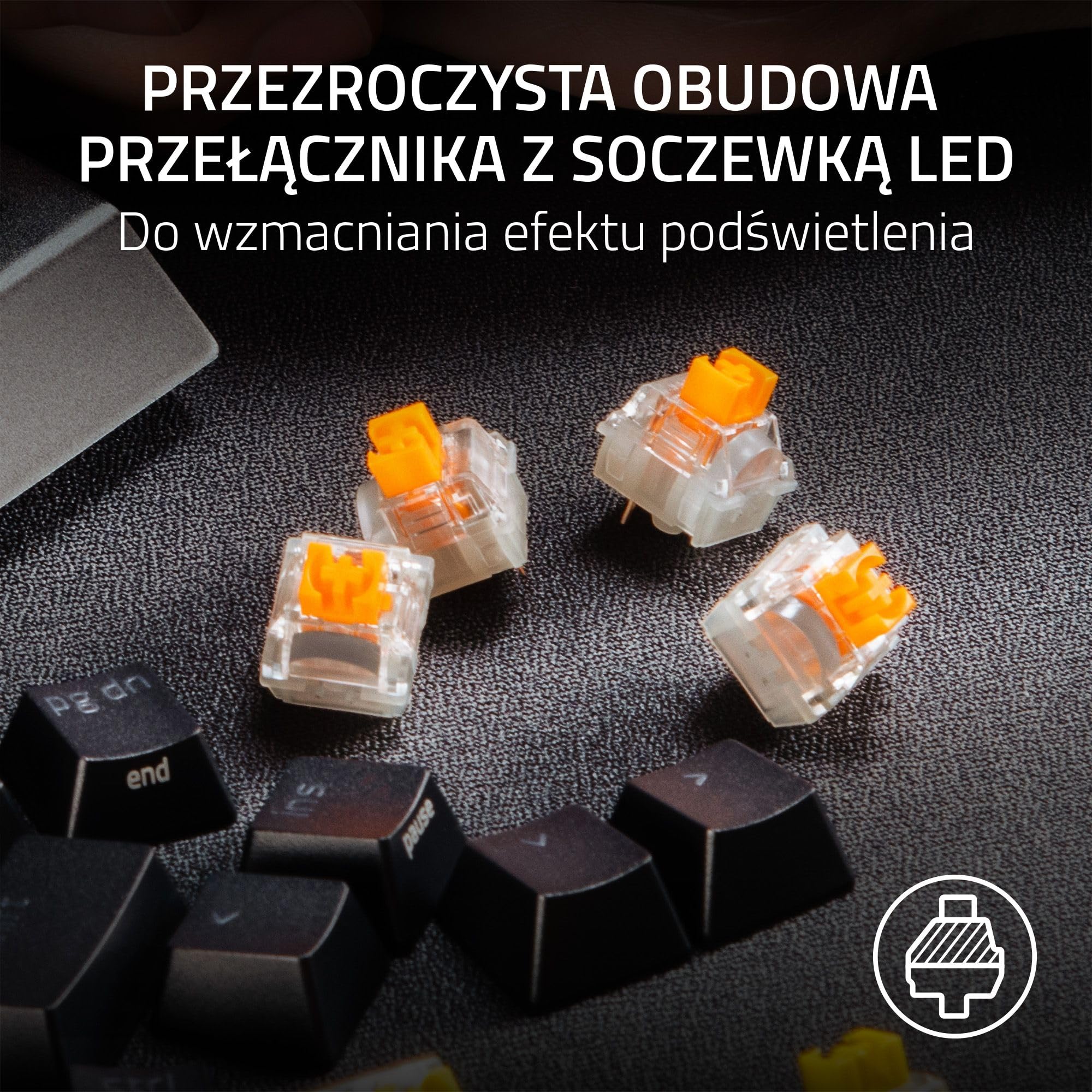 Razer Zestaw przełączników mechanicznych – pomarańczowy przełącznik dotykowy (zoptymalizowany do gier, przezroczysta obudowa przełącznika z soczewką LED, żywotność 100 milionów naciśnięć klawiszy
