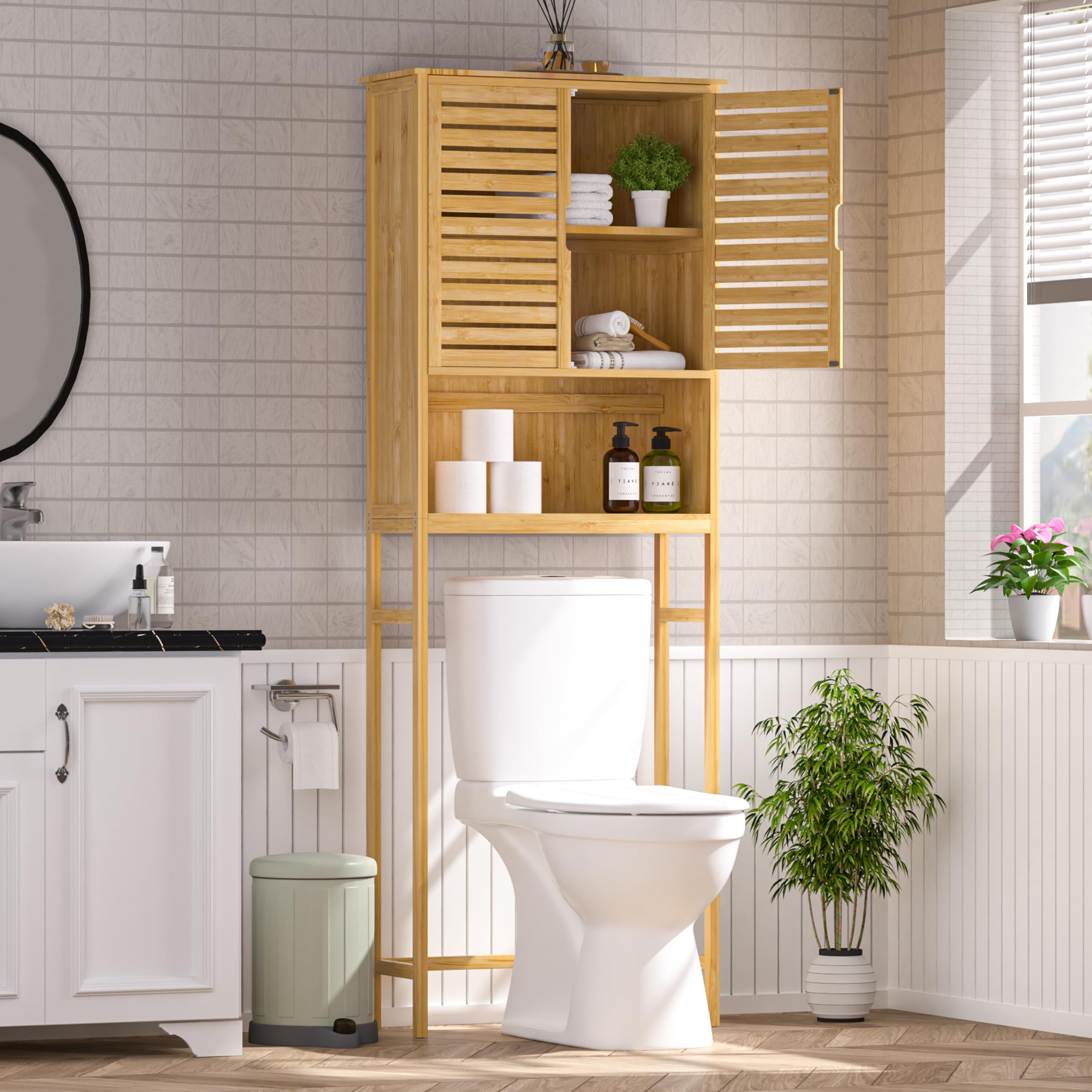 VEIKOU Over Toilet Bamboo Cabinet