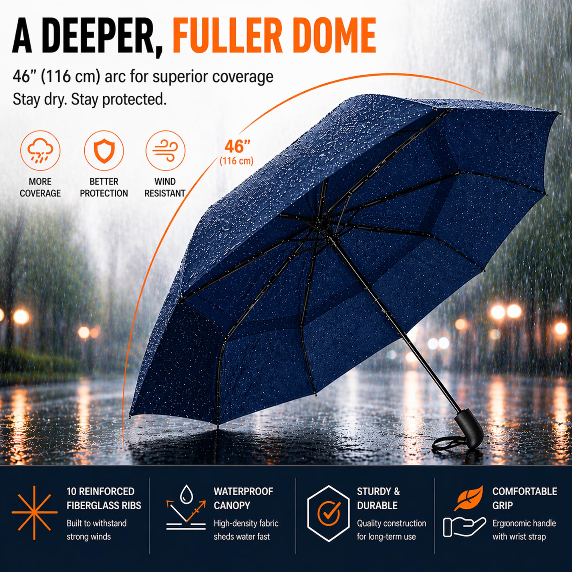 Prostorm Paraguas de viaje ventilado resistente al viento, apertura y cierre automáticos, fuerte, resistente al viento, Pro Storm, pequeño, compacto, mini, plegable y portátil, mochila, coche, bolso, | Cubierta de cúpula profunda, ligera, apertura y cierr