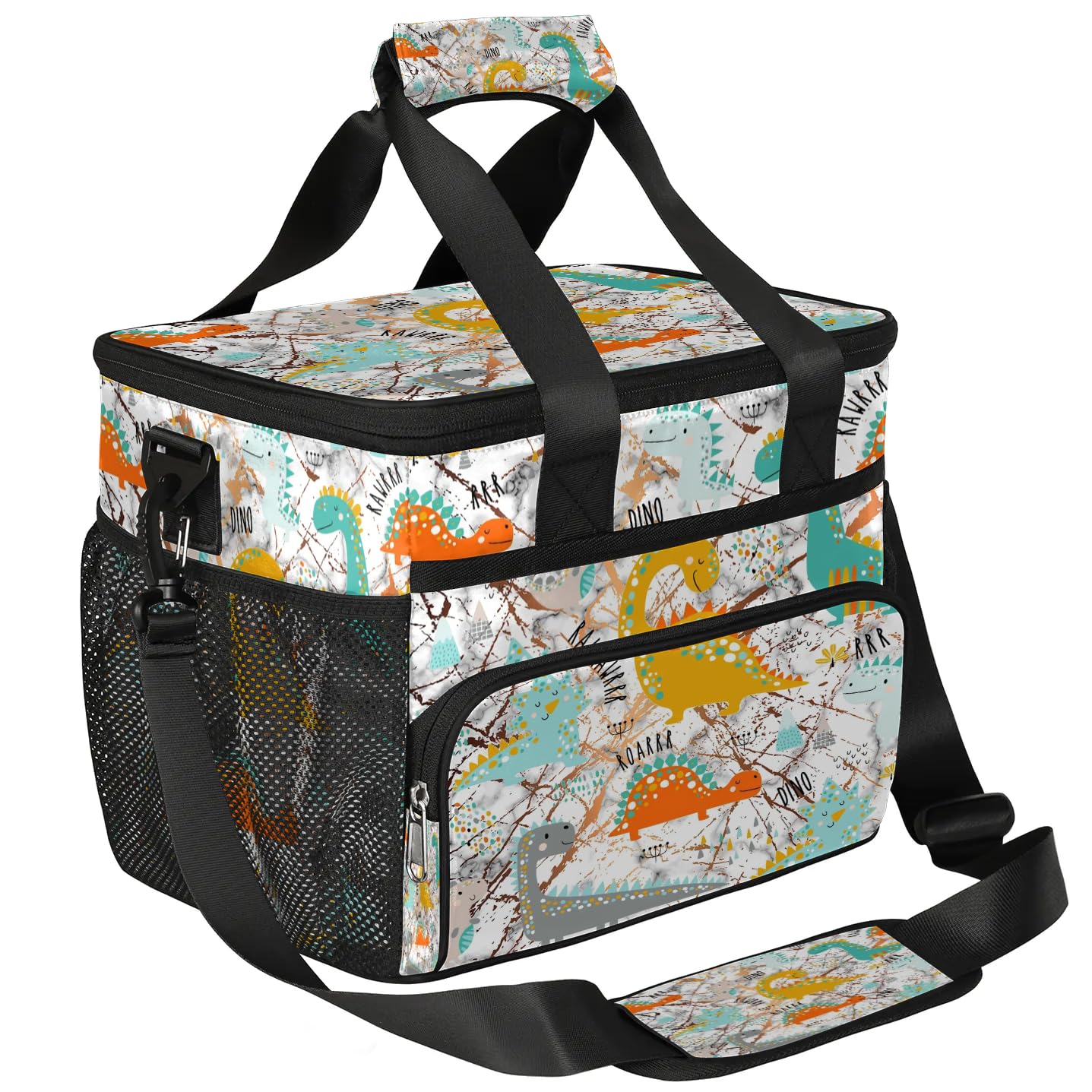 Bunte süße Dinosaurier-Lunch-Tasche für Erwachsene, Herren, Damen, Kinder, Mädchen, Jungen, Dinosaurier-Marmor, isolierte Lunchbox, Kühltasche, Kühltasche, Kühltasche, Kühltasche, Kühltasche, für
