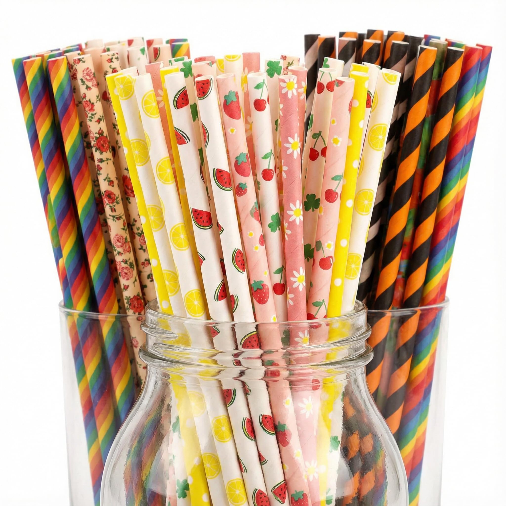HAKACC Paper Straws for Drinking, 200PCS Party Straws for Birthday Wedding and Holiday DIY Decorations, 10 Styles