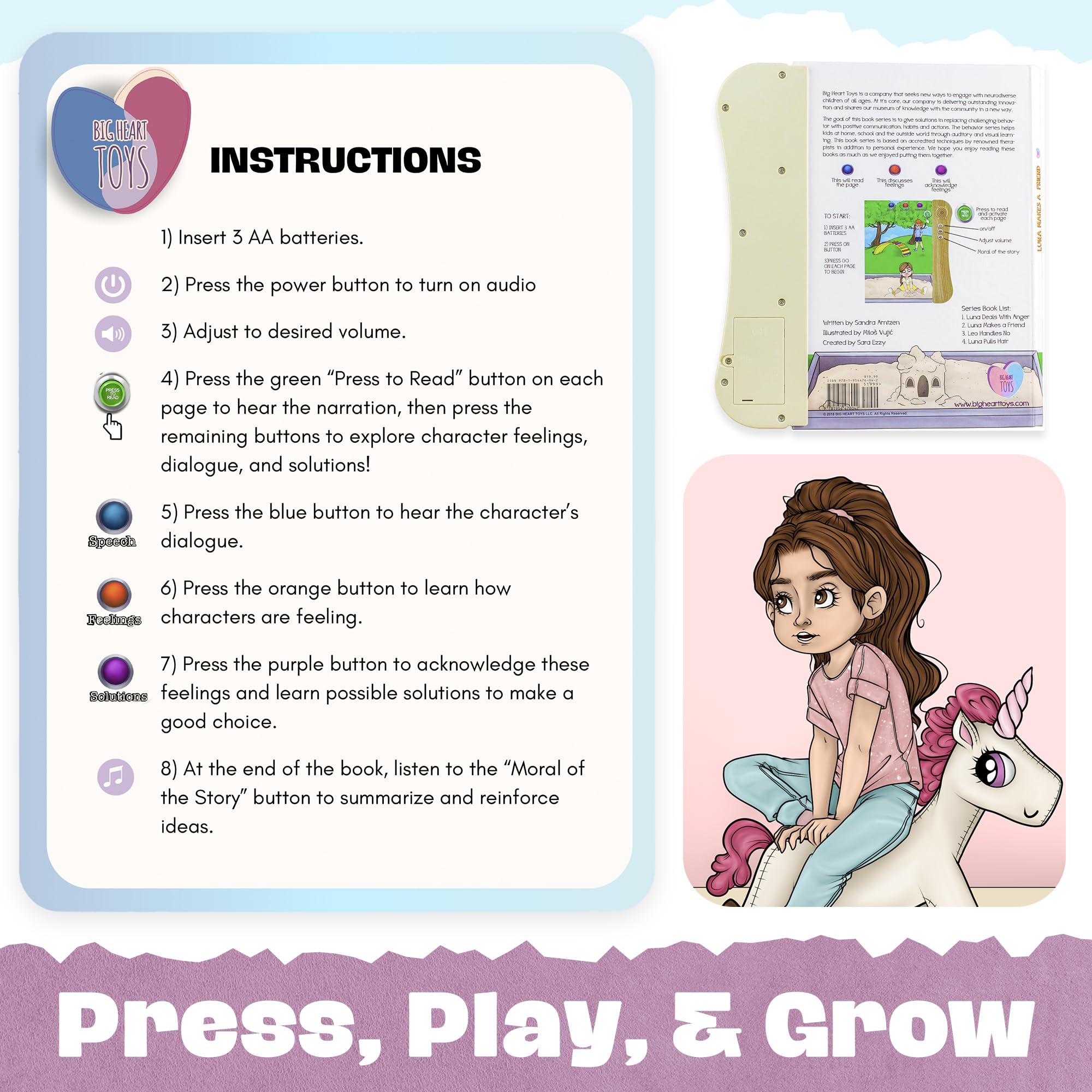 Big Heart Toys Luna Makes a Friend Sound Book for Kids with Autism | Montessori Autism Sensory books | Builds Social Skills, Emotional Learning & Communication | Neurodivergent Children's sound Books