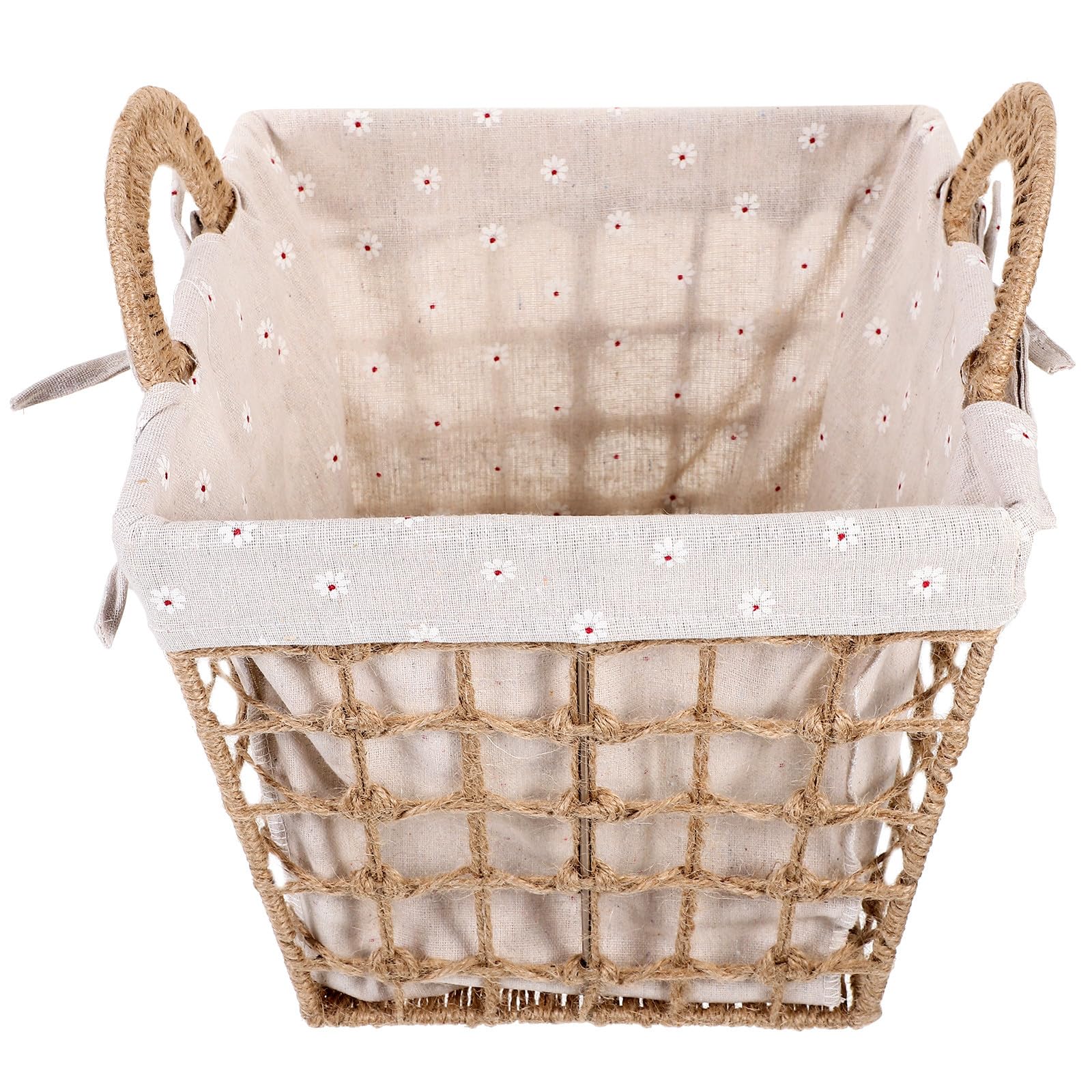 PRETYZOOM Cesta de Almacenamiento Tejida a Mano Pequeña, con Forro Interior de Tela y Asas Dobles de Cuerda, Contenedor Multiusos Decorativo para Hogar, Oficina y Dormitorio