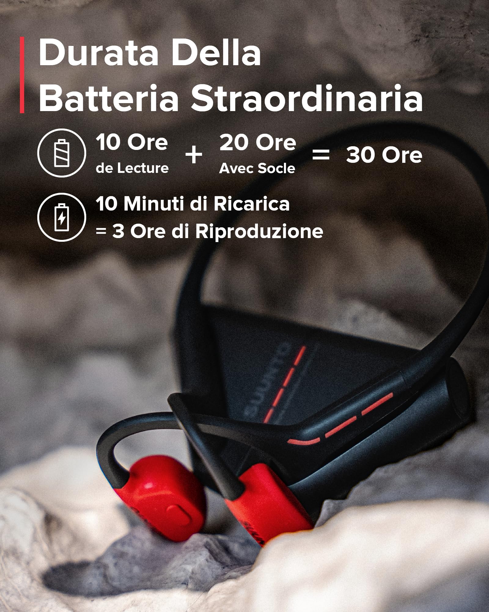 SUUNTO Wing Cuffie Conduzione Ossea Senza Fili, Auricolari Sport Bluetooth 5.2 Wireless Open Ear Impermeabili IP67, Controllo del Movimento della Testa, Luce LED, Autonomia di 10 Ore, per Corsa