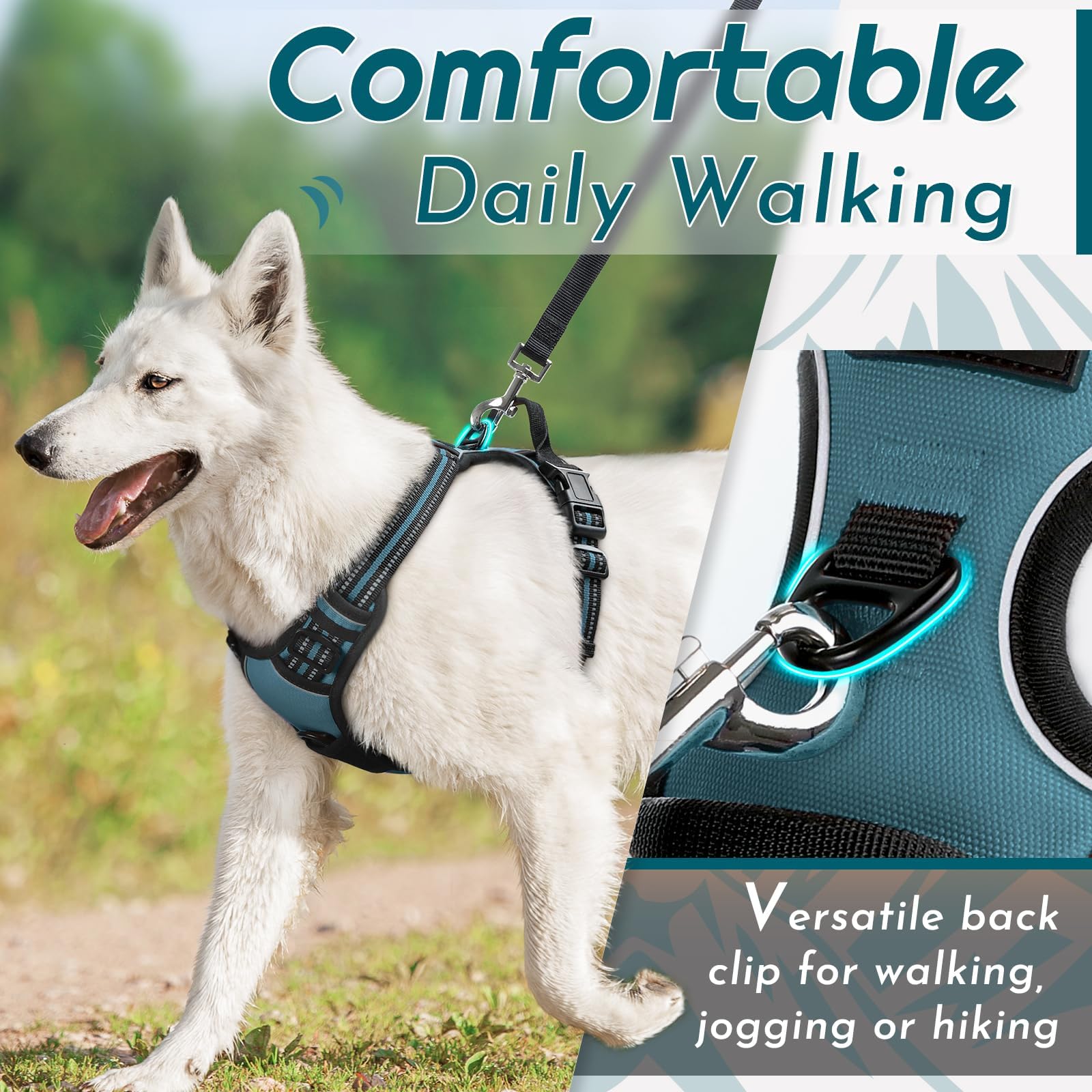 Eagloo Pettorina Cane Taglia Media, Pettorina ad h Antifuga, Imbracatura per Cani Anti Tiro con Doppio Gancio, Imbracatura Robusto e Regolabile per Addestramento Passeggiate, M, Verde Scuro