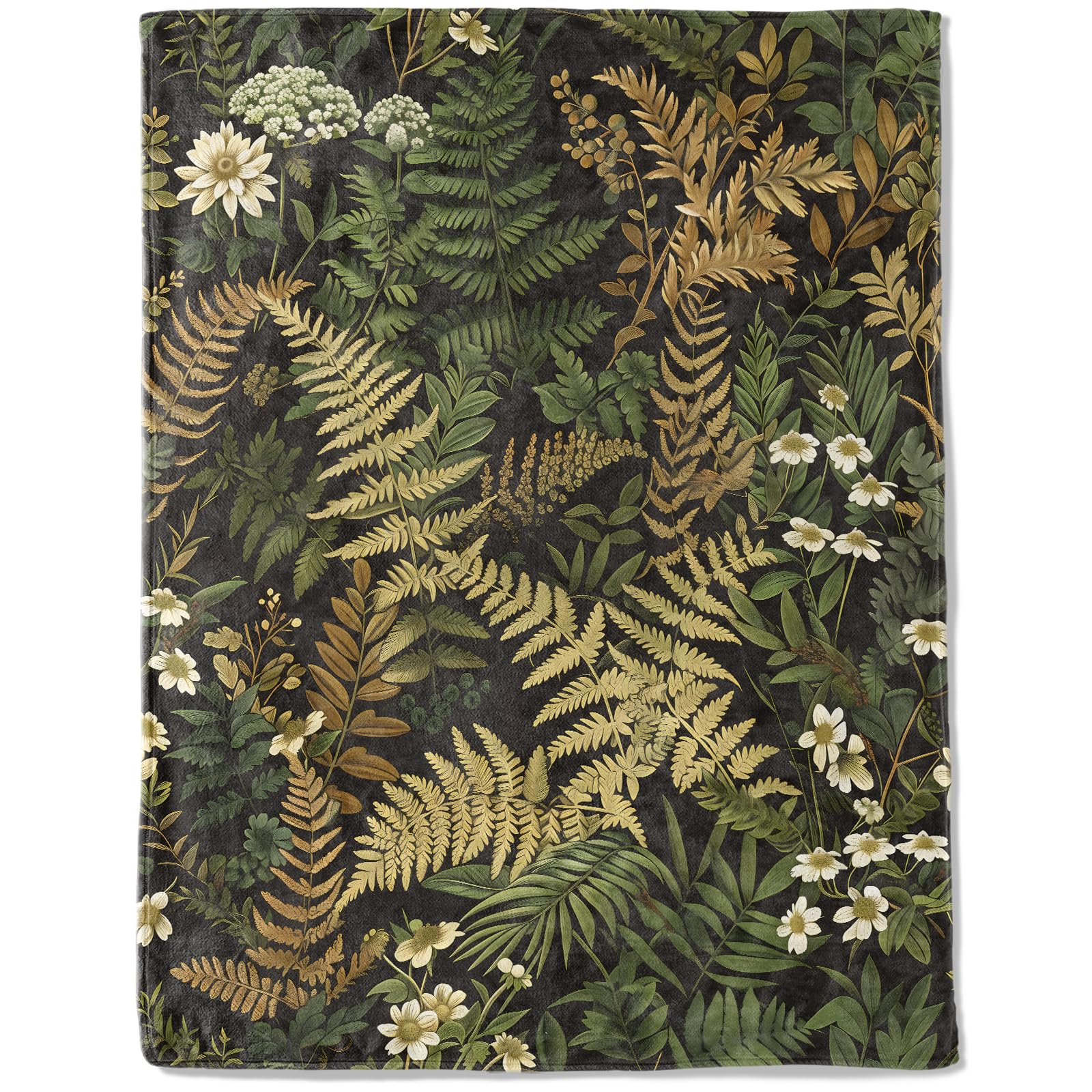 Botanical Flannel Blanket - Lightweight Soft Cozy Unique Gifts Blankets for Nature Lovers,Kids,Adult,Women,Wildflower Plant Fern Leaves Throw,Home Room Modern Forest Decor 50x60in