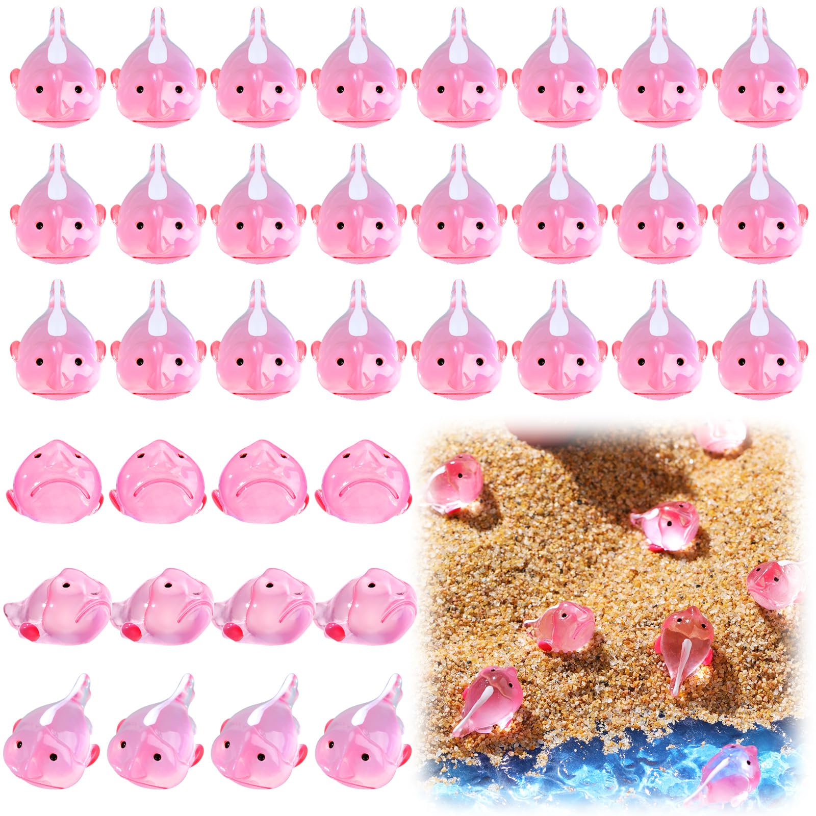 Gemscream 50 Pcs Mini Resin Figures Small Miniature Blobfish Cute Tiny Fish Resin Figurines Aquarium Ornaments for Home and Garden(Ordinary)