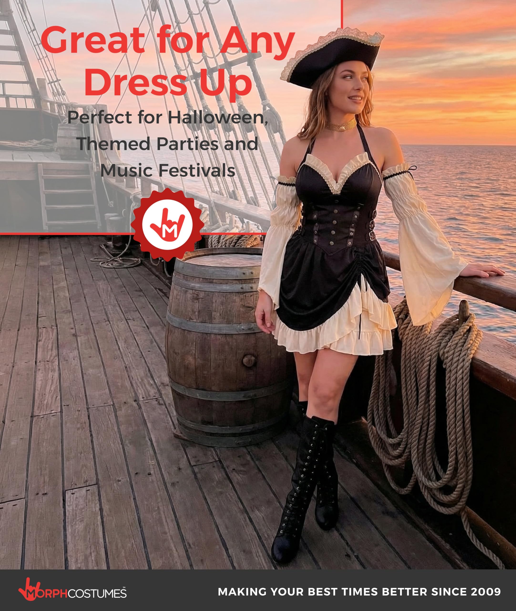 Morph Costume Pirata Donna - Vestito Carnevale Piratessa, Abito per Halloween, Compleanni e Party, Costume da Pirata Donna