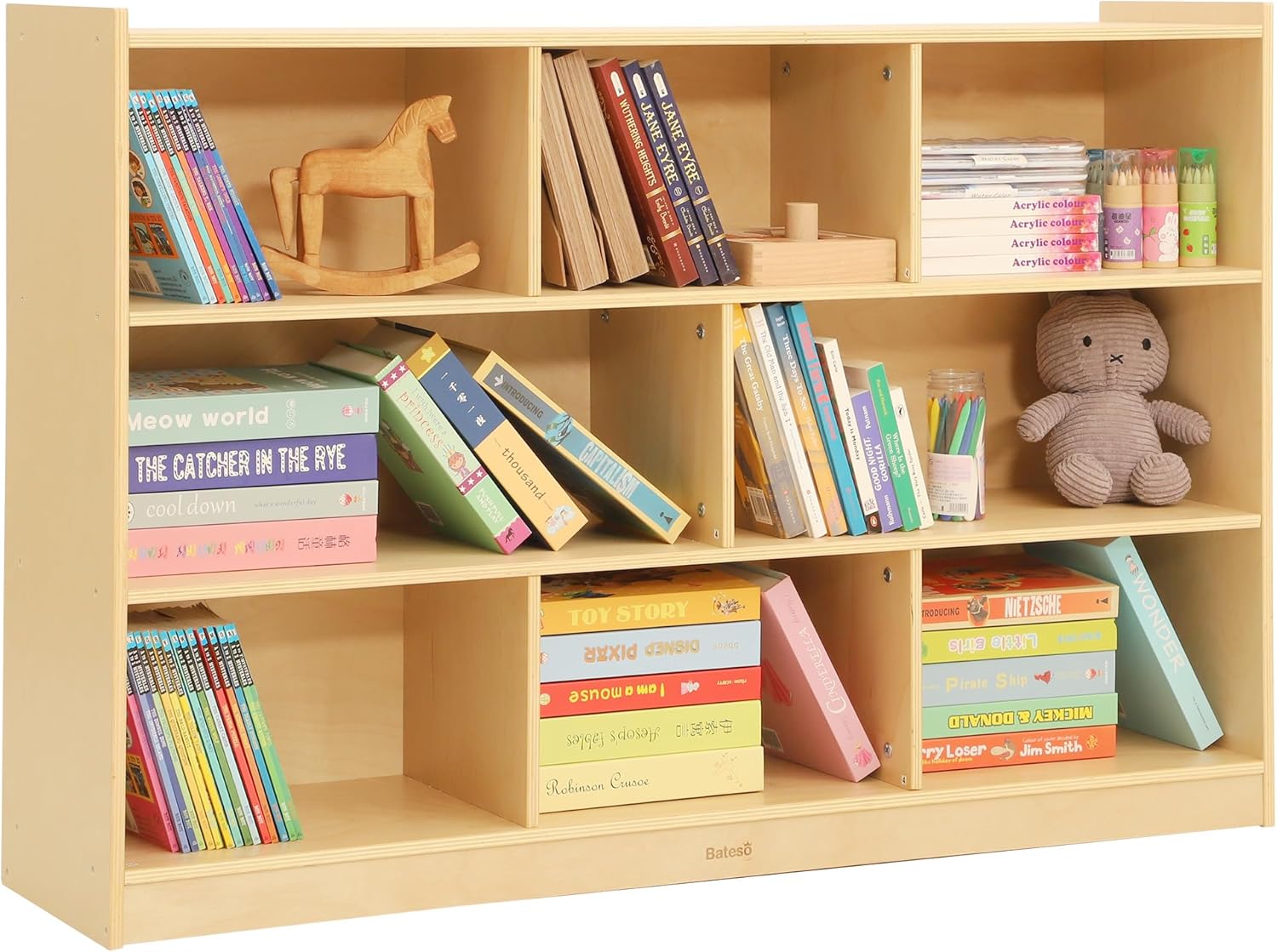 Toy Storage Organizer for Kids Room, Wooden Kids Bookshelf for Classroom, Cube Storage Organizer for Playroom, 8-Section Montessori Bookshelf & Toy Shelf for Nursery