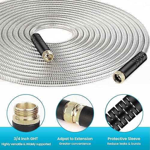 Miniatura 3 de Manguera de jardín de 50 pies, manguera de agua con boquilla de 10 funciones, manguera de jardín de metal con conectores a prueba de fugas, sin