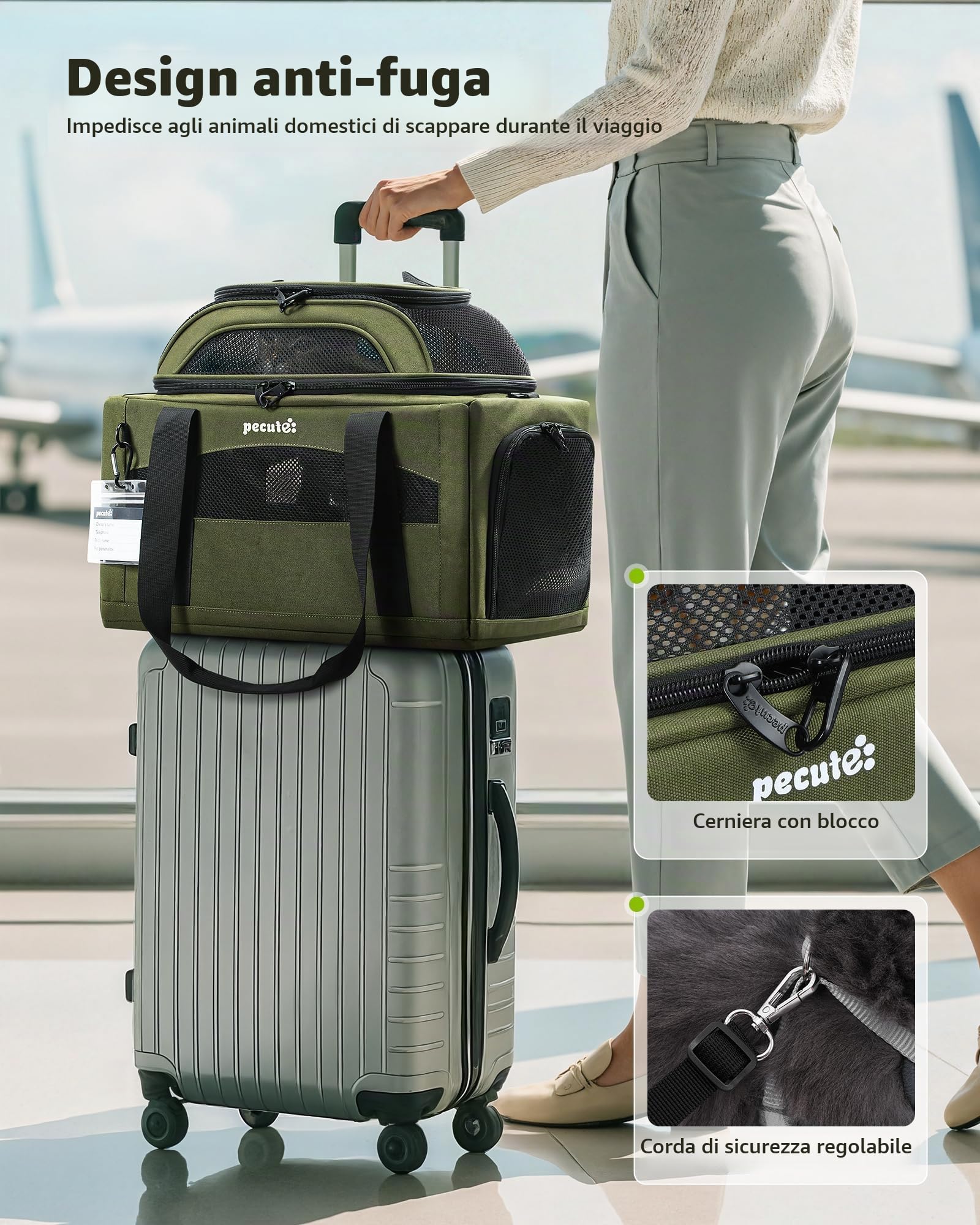 pecute Trasportino per gatti con tappetino impermeabile per pipì, borsa per gatti espandibile superiore e laterale, trasportino per cani extra stabile, borsa in tessuto a rete traspirante per animali