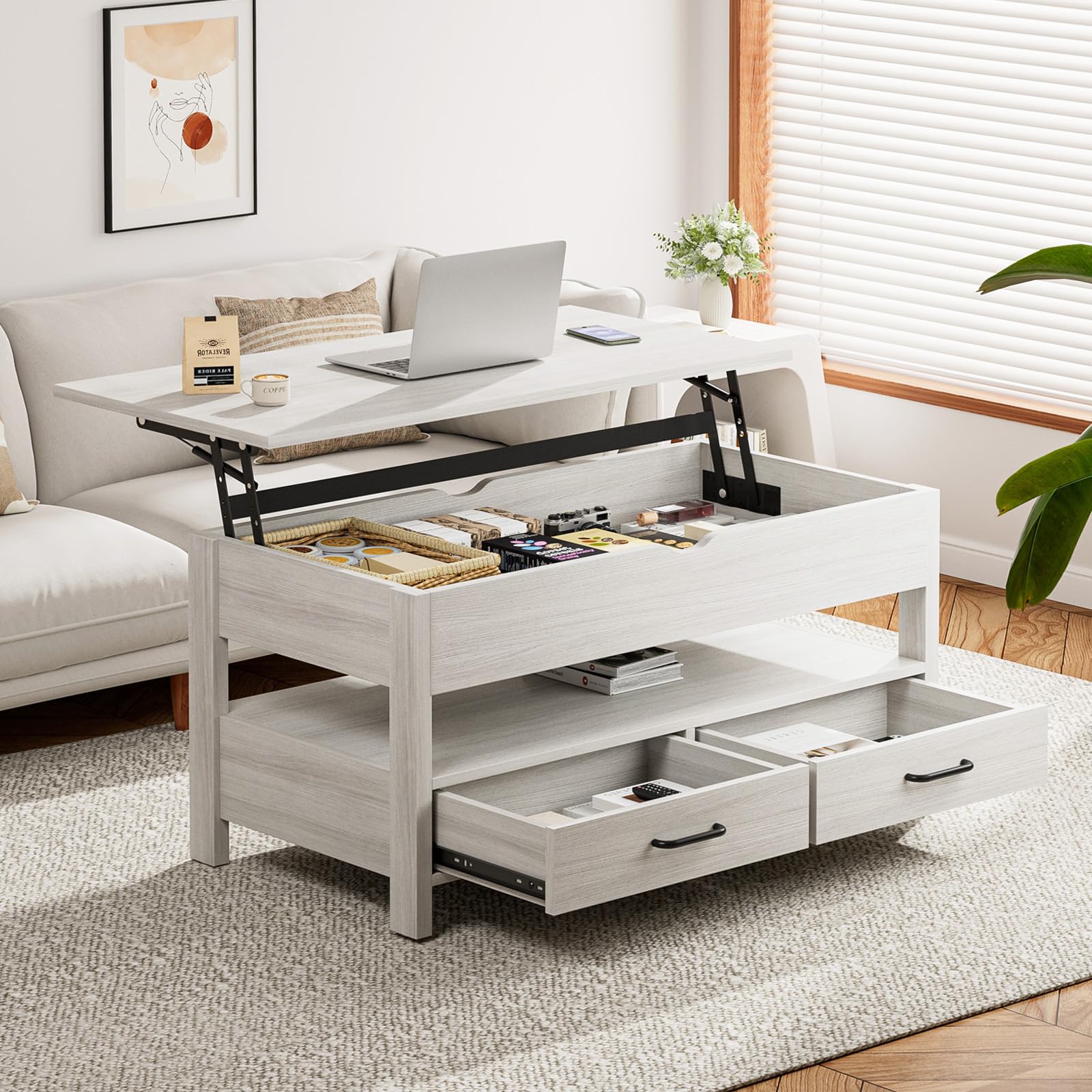 Amazon.co.jp: IKIFLY ローテーブル 昇降式 木製 コーヒーテーブル