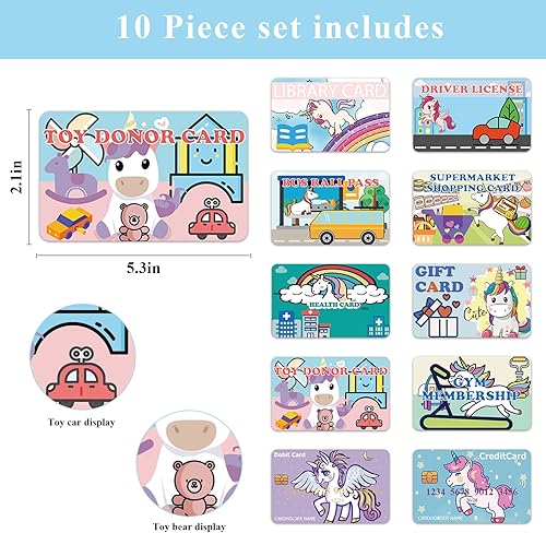 Miniatura 2 de Tarjetas de crédito falsas para niños, tarjetas de crédito de unicornio para niñas, licencia de conducir, tarjetas de juego de membresía, tarjetas