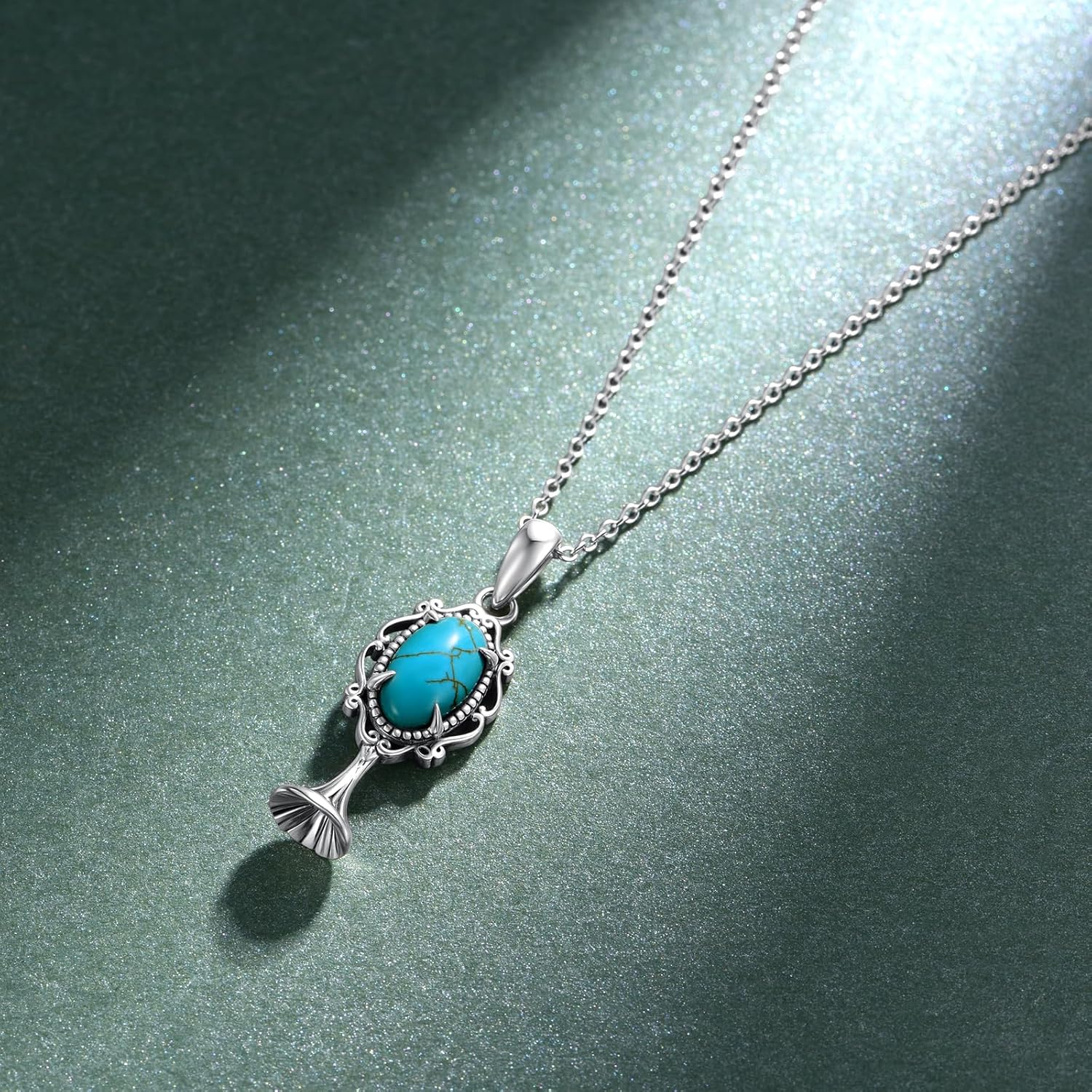 Genuine Turquoise Necklaces for Women 925 Sterling Silver Bellflower Western Necklace Vintage Nature Gemstone Real Western Jewelry for Women - Image 2