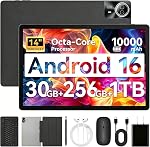 URAO Comprimé de 14 pouces Android 15 Comprimé : 30 Go RAM 256GB ROM.1920 * 1200 IPS FHD=10000mAh 30W Chargement rapide du processeur Octa-core 6, BT 5.4.Caméra double avec clavier.