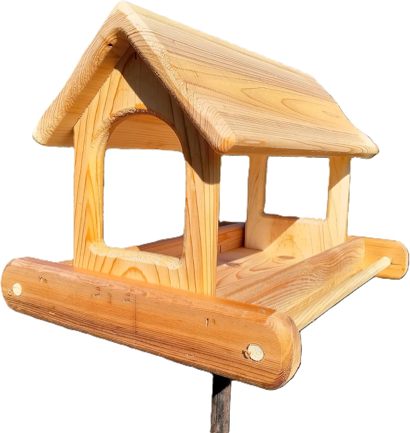 16 Inch Post Mount Cedar Wood Fly Through Platform Bird or Squirrel Feeder for Outdoors