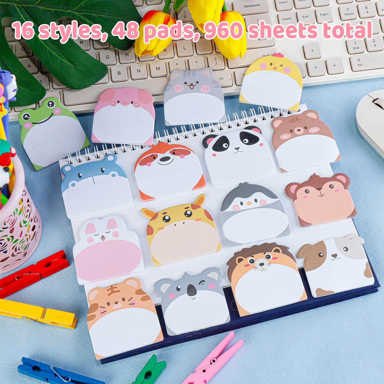 48 Pads Cute Animal Sticky Notes - 960 Sheets Kawaii Memo Pads For Office, School, Home Use
