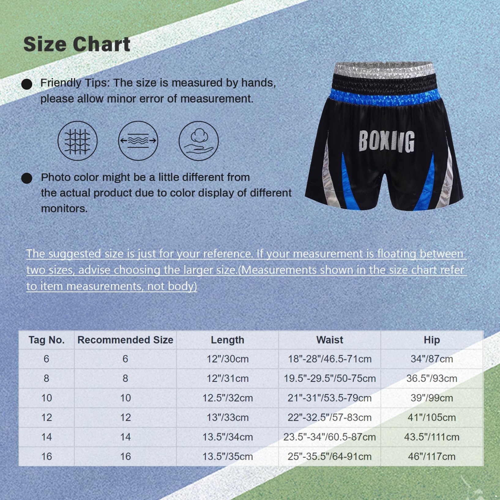 Oyolan Enfant Garcon Short de Boxe Muay Thai Kick Boxing MMA Short Combat Sport Taille Elastique Bermuda Métallique