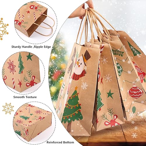 Miniatura 5 de 24 bolsas de regalo de papel kraft de Navidad, bolsas de papel de Navidad con asas para regalos, dulces, suministros de fiesta, bolsas medianas