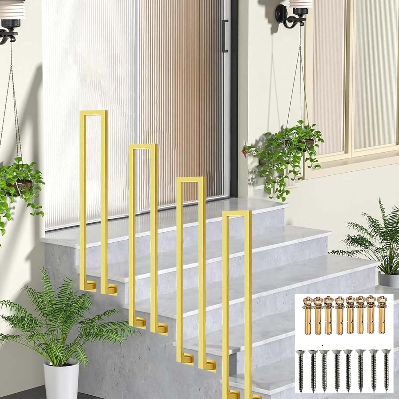 Zyntho Gold Outdoor Handrail For Step, U-Shaped Stair Railing Indoor, 35-100Cm Tall Non-Slip Hand Rail Guardrail, For Indoor And Outdoor Garden Attic Steps Decoration Staircase Handrails(65Cm/2.1Ft)