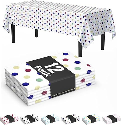 Exquisite Mantel de plástico con lunares coloridos, paquete de 12 manteles rectangulares desechables de 54 x 108 pulgadas, manteles rectangulares de