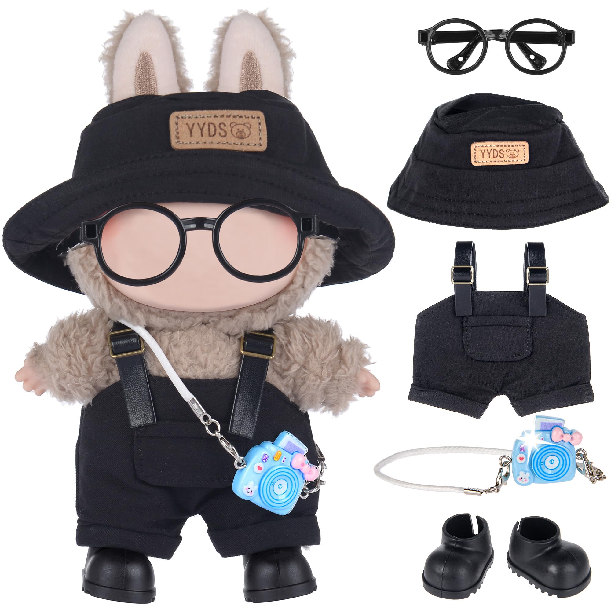 Ensemble de vêtements pour labubu (sans poupée), chapeau et salopette pour costume Labubu de 17 cm, vêtements mignons pour Labubu Dress up style unique (bleu Ensemble de vêtements pour labubu (sans poupée), chapeau et salopette pour costume Labubu de 17 cm, vêtements mignons pour Labubu Dress up style unique (bleu