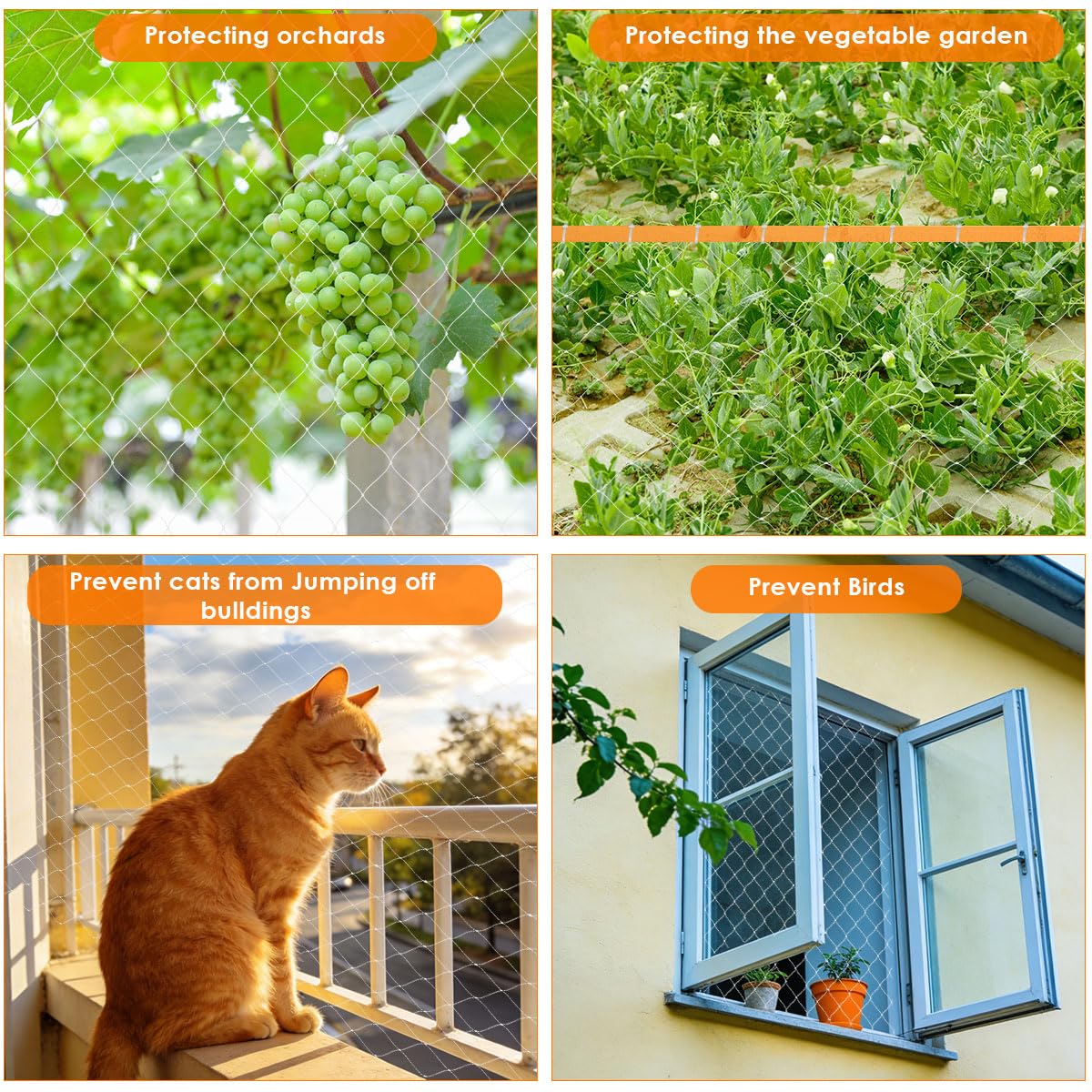 Red para Gatos Terraza, 10 × 3 M Red Gatos Terraza, Resistente al UV y al Desgarro Red Proteccion Gatos, Duradera Malla Gatera Reforzada, para Balcones, Terraza, Puertas, Ventanas - Blanco — view 4