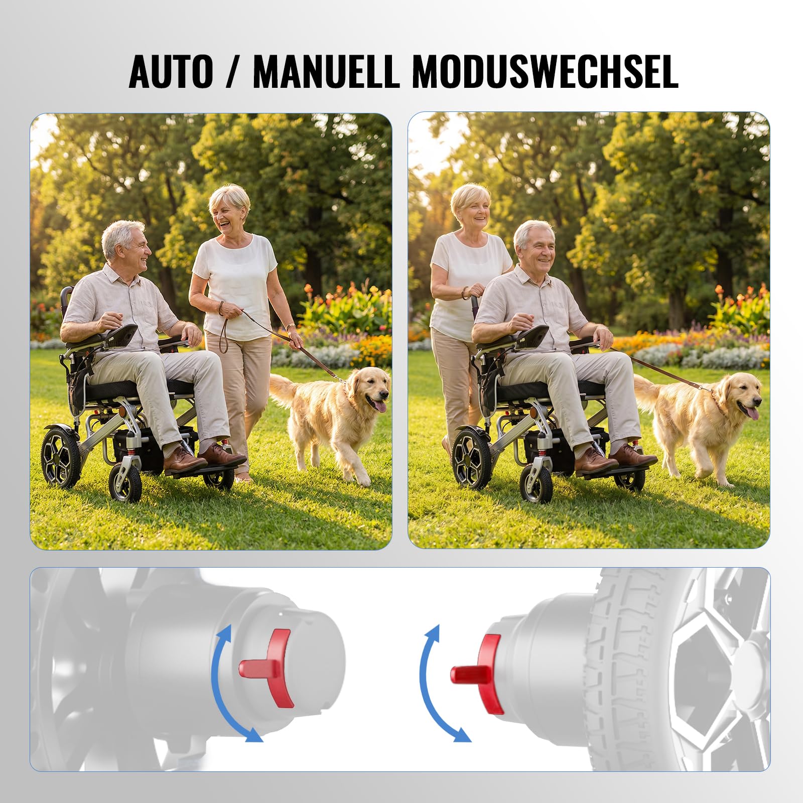 D10 Elektrorollstuhl Faltbar Leicht, Outdoor E-Rollstuhl Für Senioren & Behinderte, 20 km Reichweite, Flugzeugzulassung, 500 W Motor, 12Ah Akku, PU-Räder, Bis 150 kg