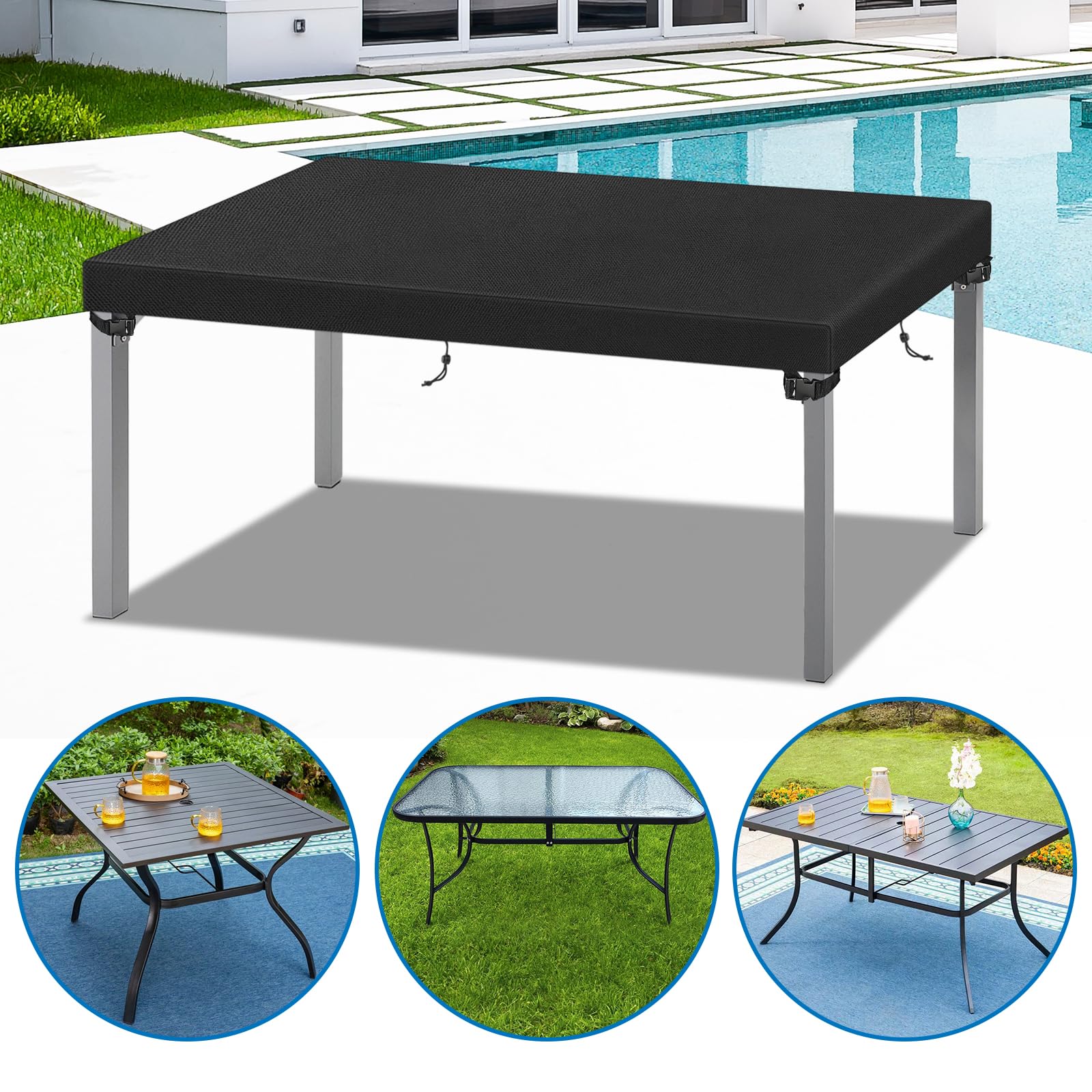 Housse de Protection pour Table de Jardin Noir 200x100x15cm Tissu Oxford 520D