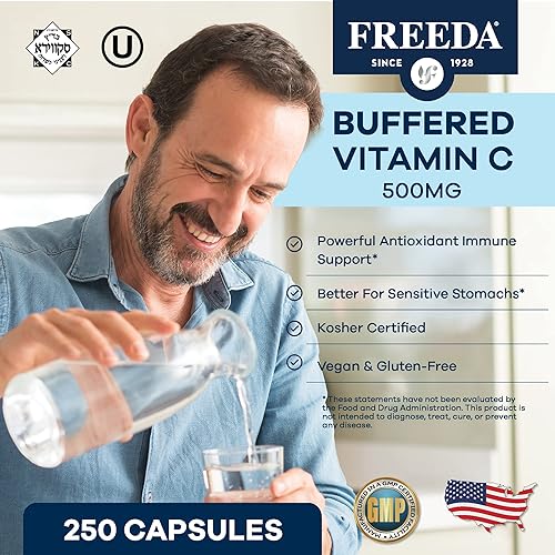 Miniatura 8 de FREEDA Vitamina C tamponada 500 mg  Antioxidante Kosher de alta potencia y apoyo inmunológico  Suave para el estómago ascorbato de calcio  100