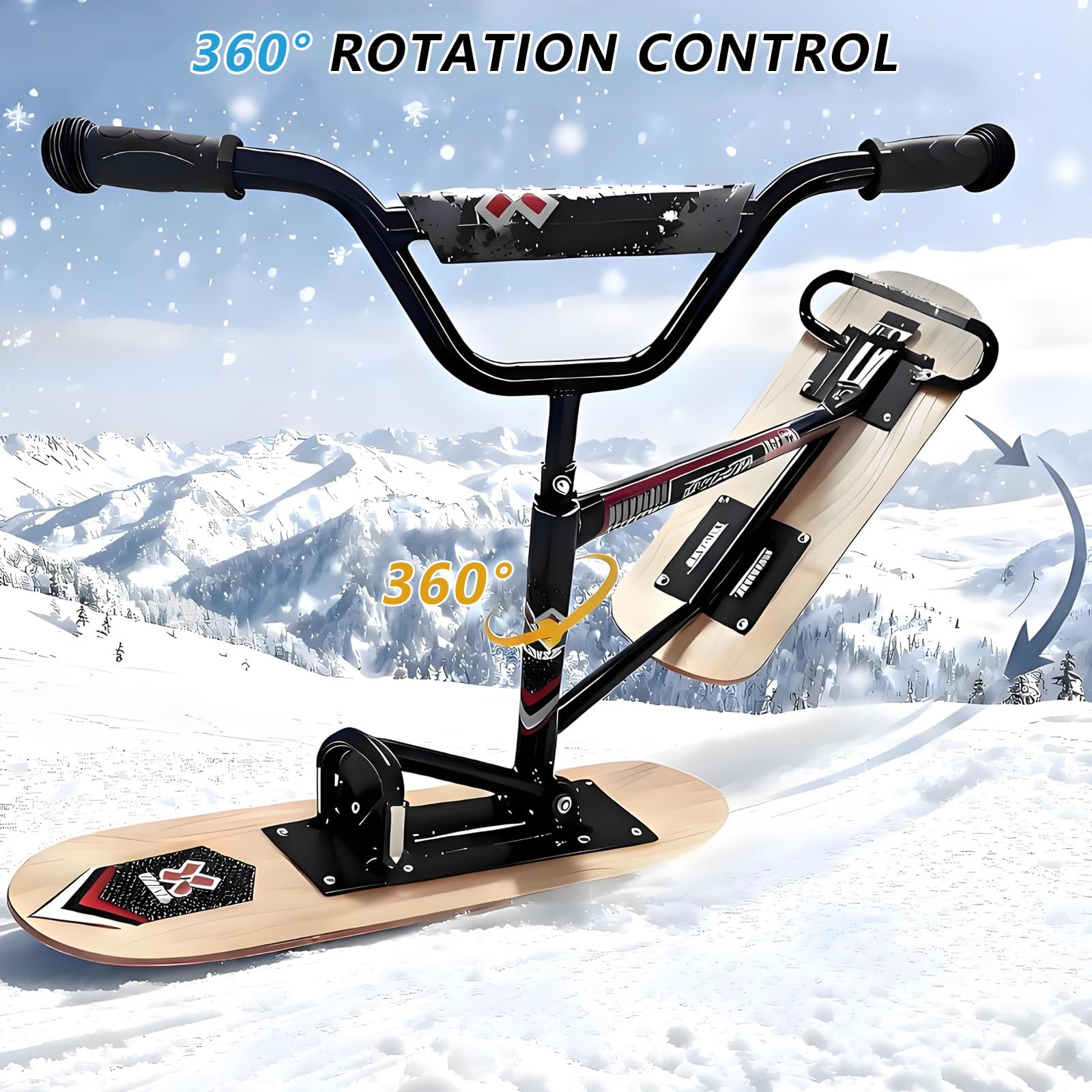 Sci/Monopattino da Neve Avanzato, Sci da Neve per Adulti con Rotazione A 360°, Motoslitta per Adulti A Doppia Tavola, Slitta da Snowboard con capacità di 330 Libbre Black