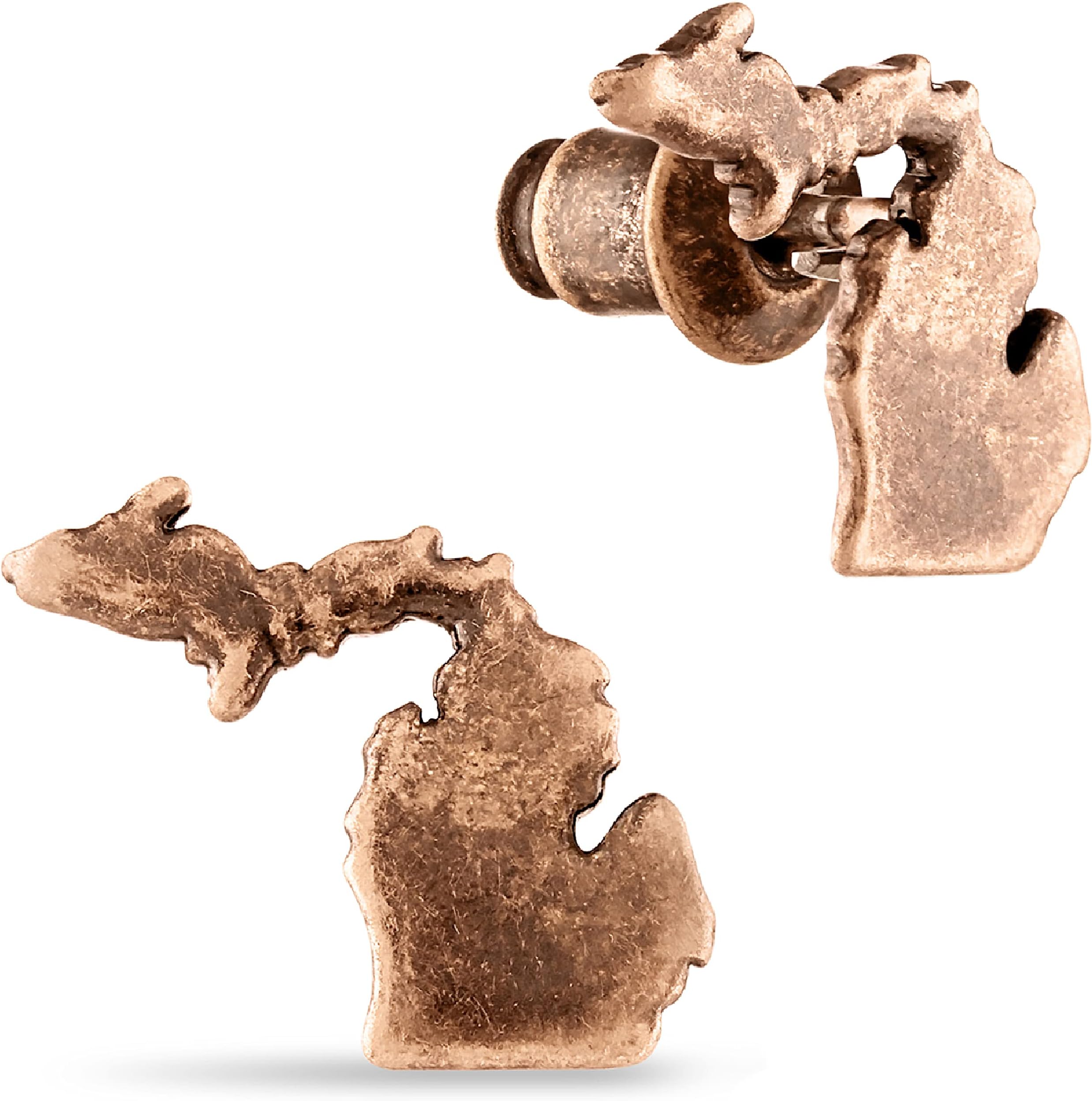 Stone Armory Antique Copper Plated Michigan Stud Earrings For Women | State Of Michigan Jewelry | Antique Copper Michigan Map Studs | Perfect Upper Peninsula Michigan Gift, Stainless Steel Antique Copper Plating, No Gemstone