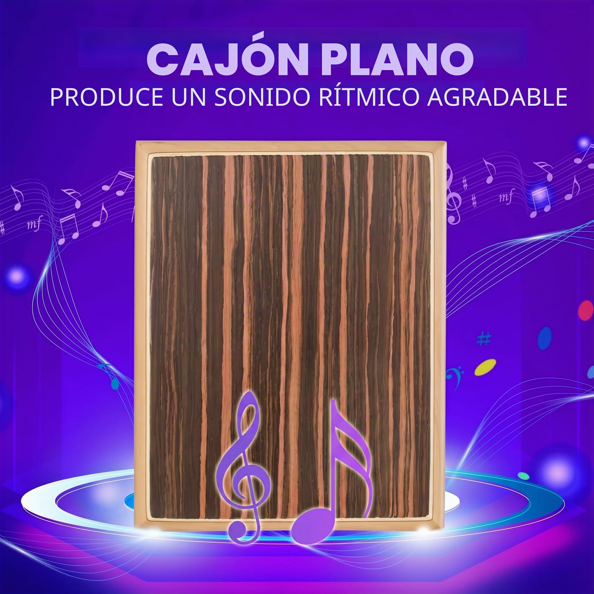 Cajon Box Instrumento de percusión de tambor, 23,5 x 30 x 4,5 cm, caja de percusión de madera de cebra, caja de ritmo con cajones, cuerdas internas ajustables, llave, bols