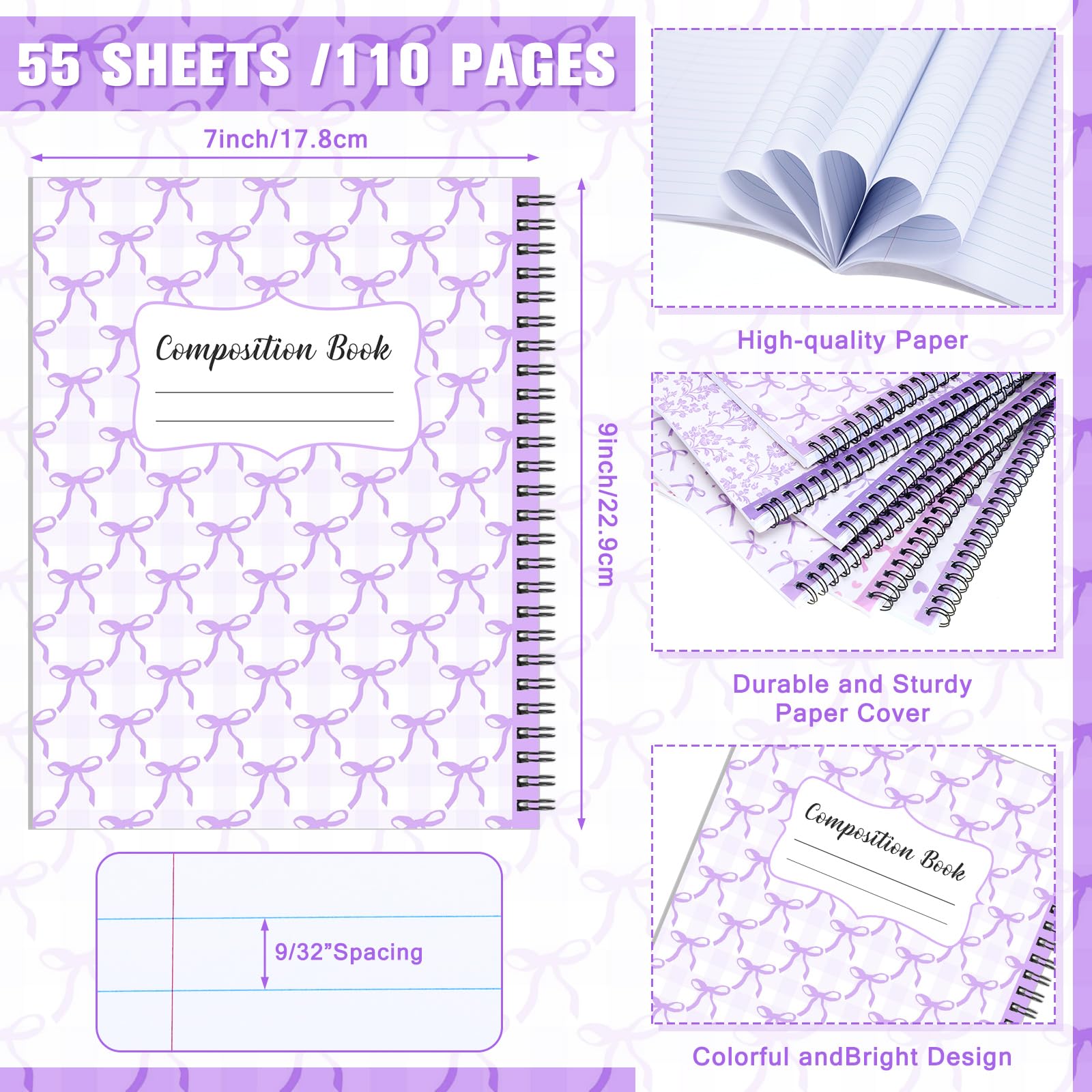 AmazingSpark Lefty Preppy Coquette - Confezione da 6 quaderni, spirale