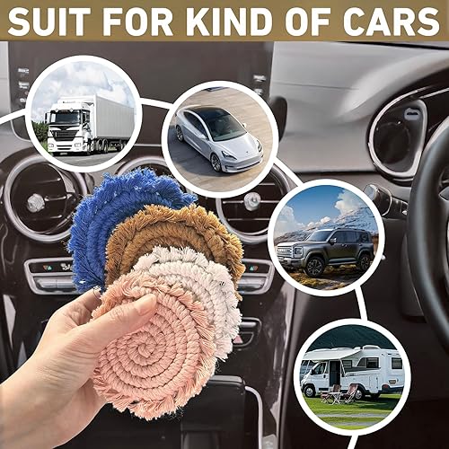 Miniatura 3 de Posavasos boho para portavasos de automóvil, 2 posavasos para automóvil, posavasos absorbentes de macramé, lindo juego de posavasos para mesa y