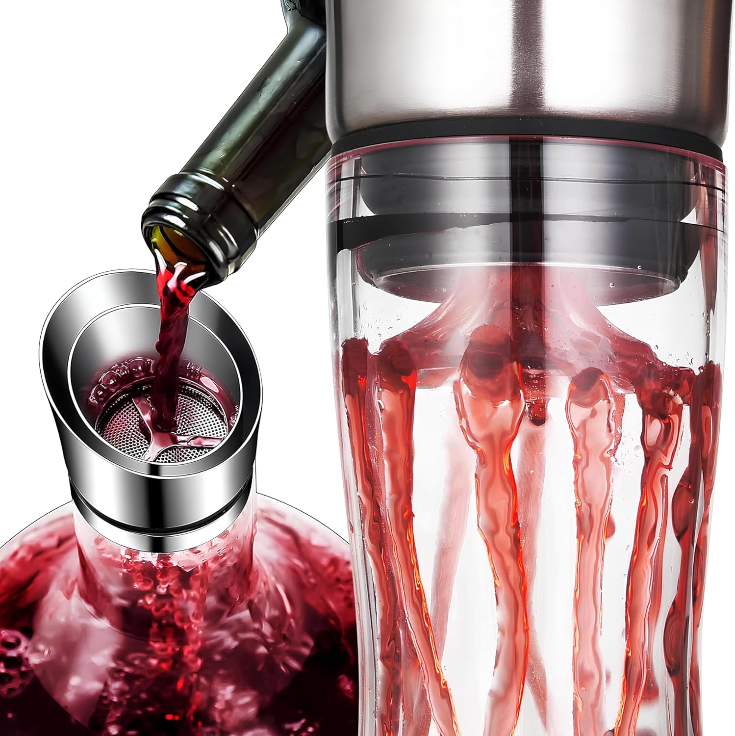 Levare Wine Decanter with Aerator - Lead-Free Crystal Wine Decanter with Built-in Aerator and Sediment Filter - Drip-Proof Stainless Steel Pourer Lid - Ideal Gifts for Enthusiasts and Connoisseurs