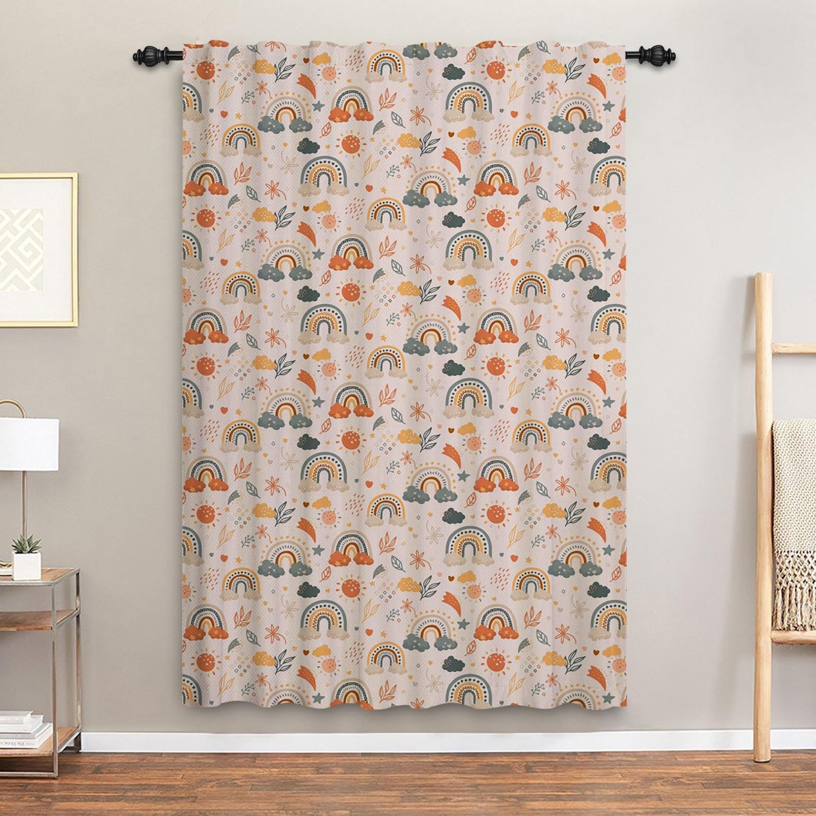 ggaimwf Rainbow Curtains Pencil Pleat Hobo Style Flower Leaf Rainbow Curtains Kids Bedroom Window Treatment for Child Girls Living Room Nursery Cafe Interior Divider Curtain Tier 117x183cm 1 Panel - Image 3