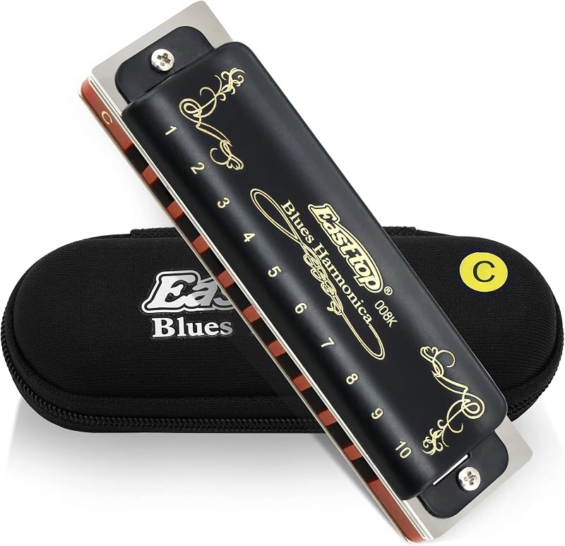 East top Harmonica Key of C 10 Holes 20 Tones 008K Mouth Organ with Black Cover, Top Grade Harmonica for Adults, Professionals and All Level Students as Gift