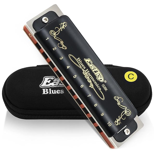 East top Harmonica Key of C 10 Holes 20 Tones 008K Mouth Organ with Black Cover Top Grade