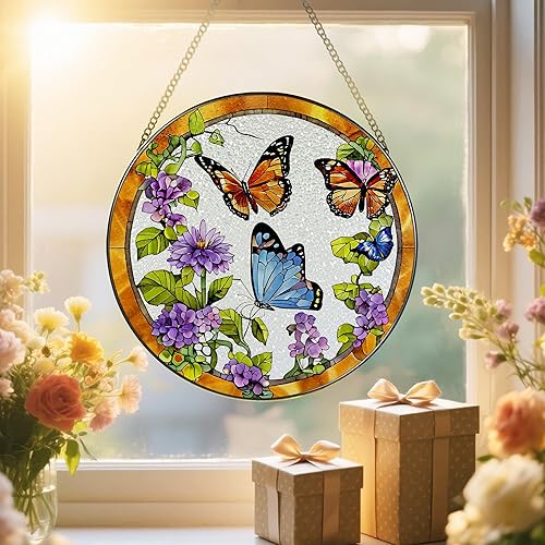 Miniatura 5 de Atrapasoles para colgar vidrieras, 8 pulgadas, atrapa el sol para ventana interior, mariposa para puertas de ventanas, decoración del hogar y