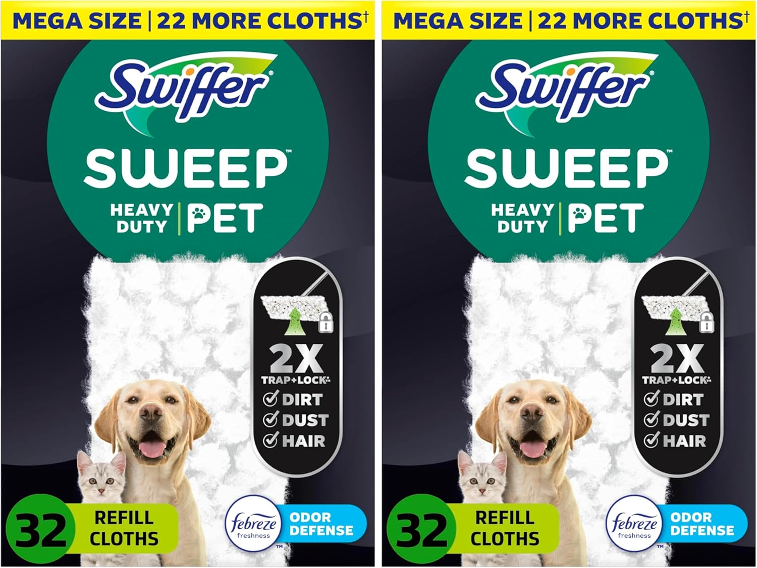 Sweep + Mop, Dry Pads Refill, Floor Cleaner for Dirt, Dust, Hair, Cleaning Cloths for Mopping Home, Bathroom, Kitchen, All Purpose Multi-Surface Floor Wipes, Heavy Duty, Pet, 32 Count (Pack of 2)