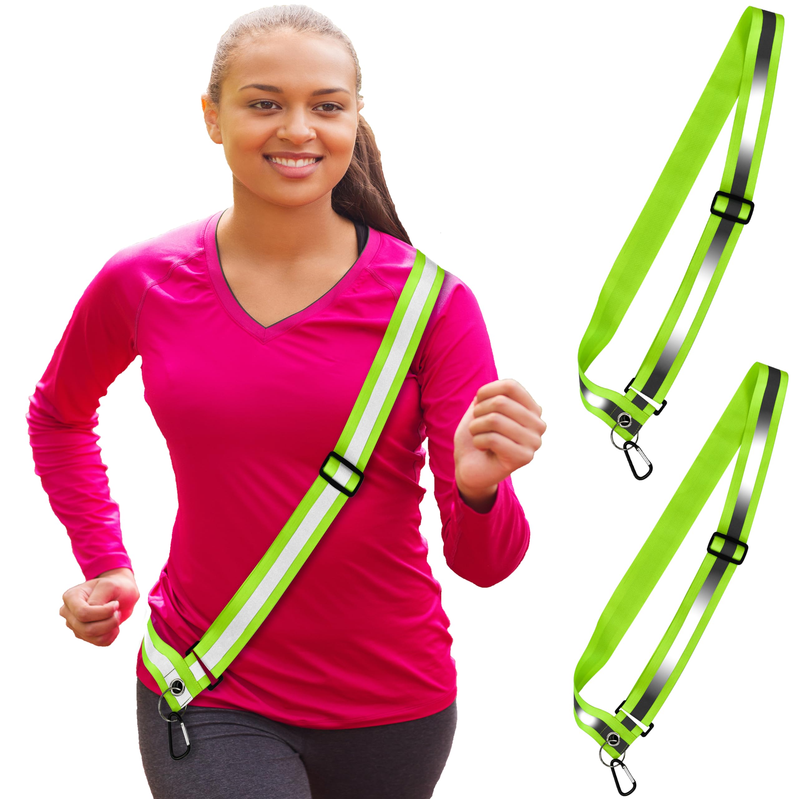 HiVisible 2 Pack Reflective Sash for Walking at Night Adjustable Safety Sash for Men Women Kids Reflective Belt Sash for Running Walking Biking