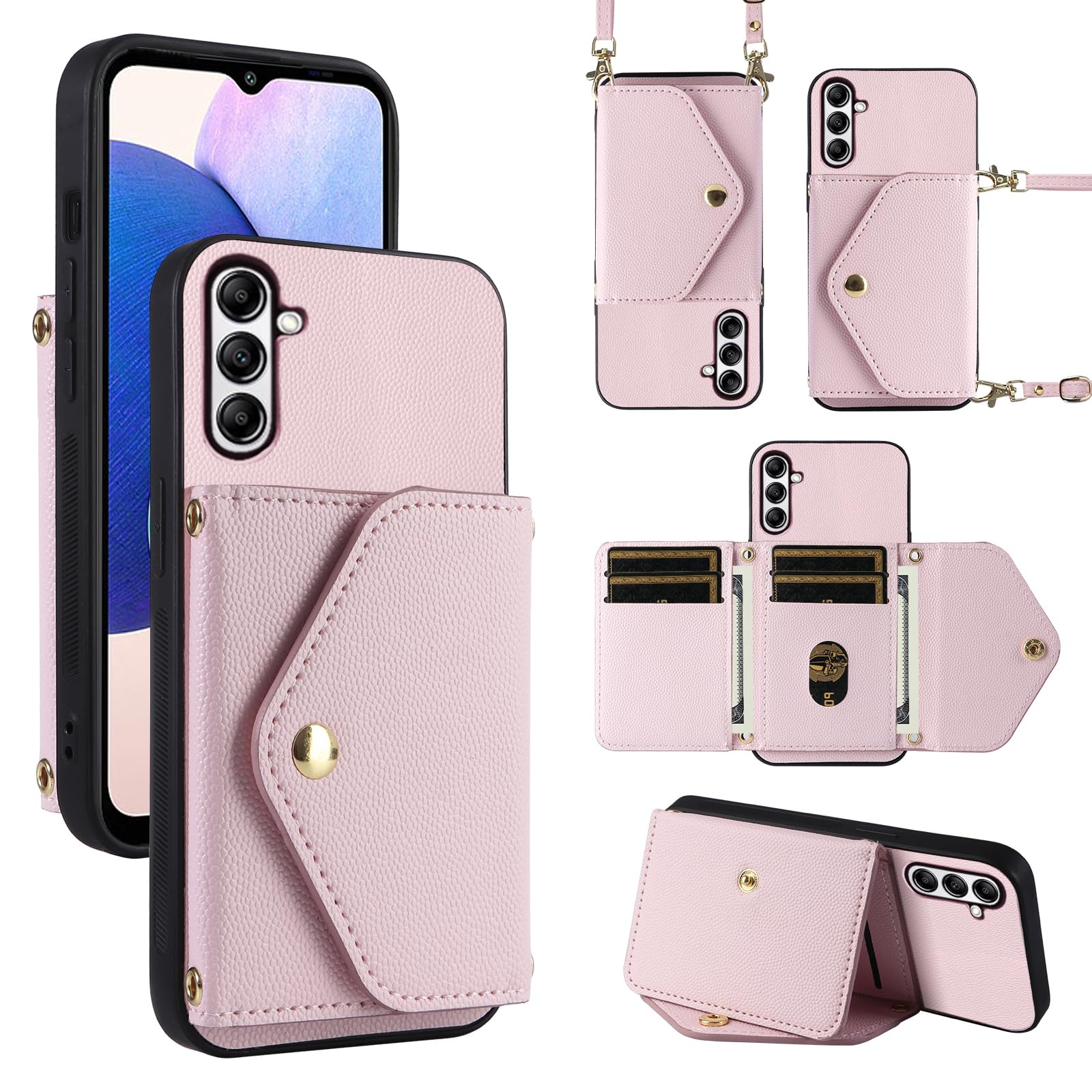 Dibosom Minimalist Wallet Case for Samsung Galaxy A36 5G with Shoulder Strap,6 Card Slots Thin Slim Flip Purse,PU Leather Credit Card Holder Stand