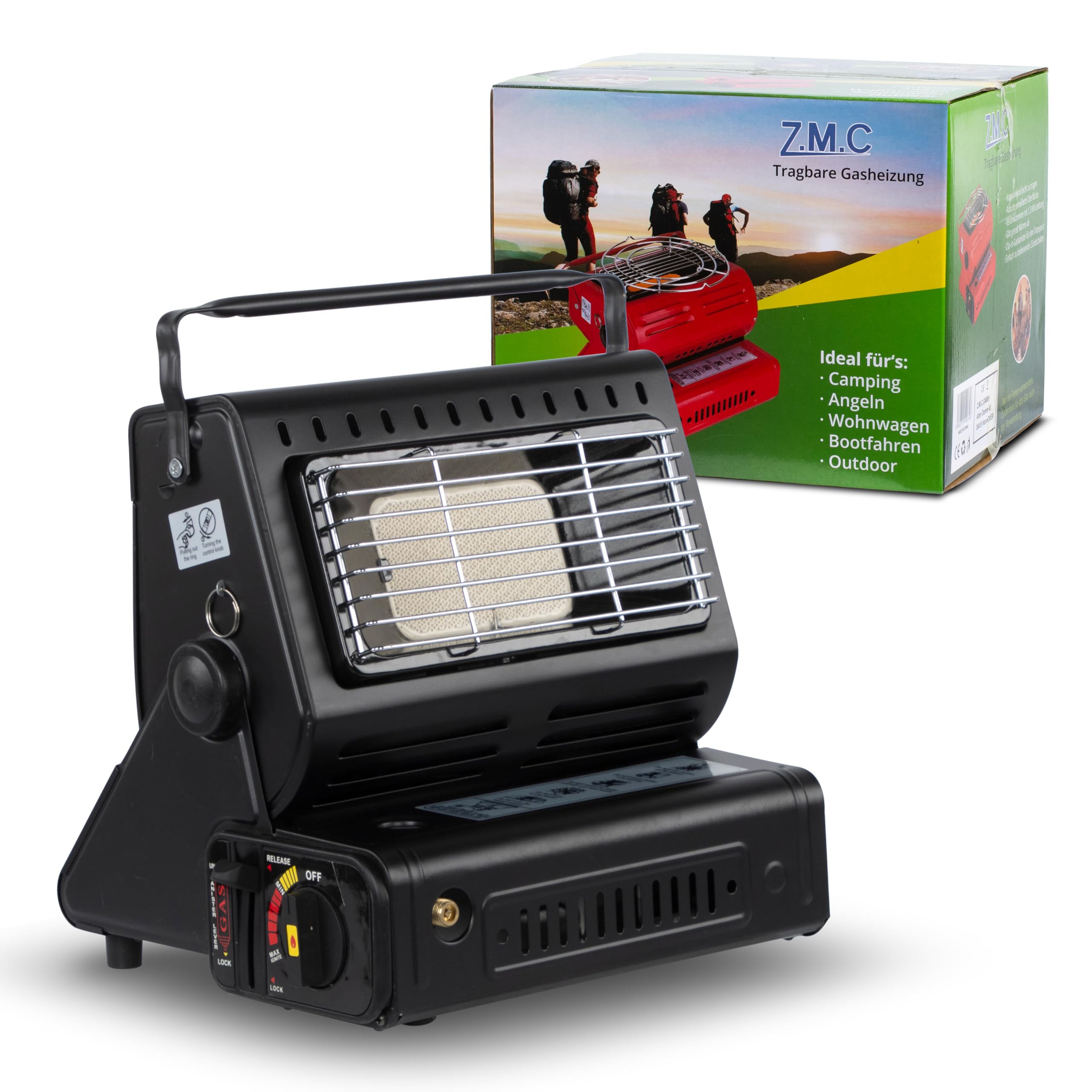 Z.M.C Chauffage à Gaz Portable 2 en 1 Avec Connexion GPL - Chauffage de Camping 1,3 kW Pour Extérieur, Mobile Avec Allumage Piézo