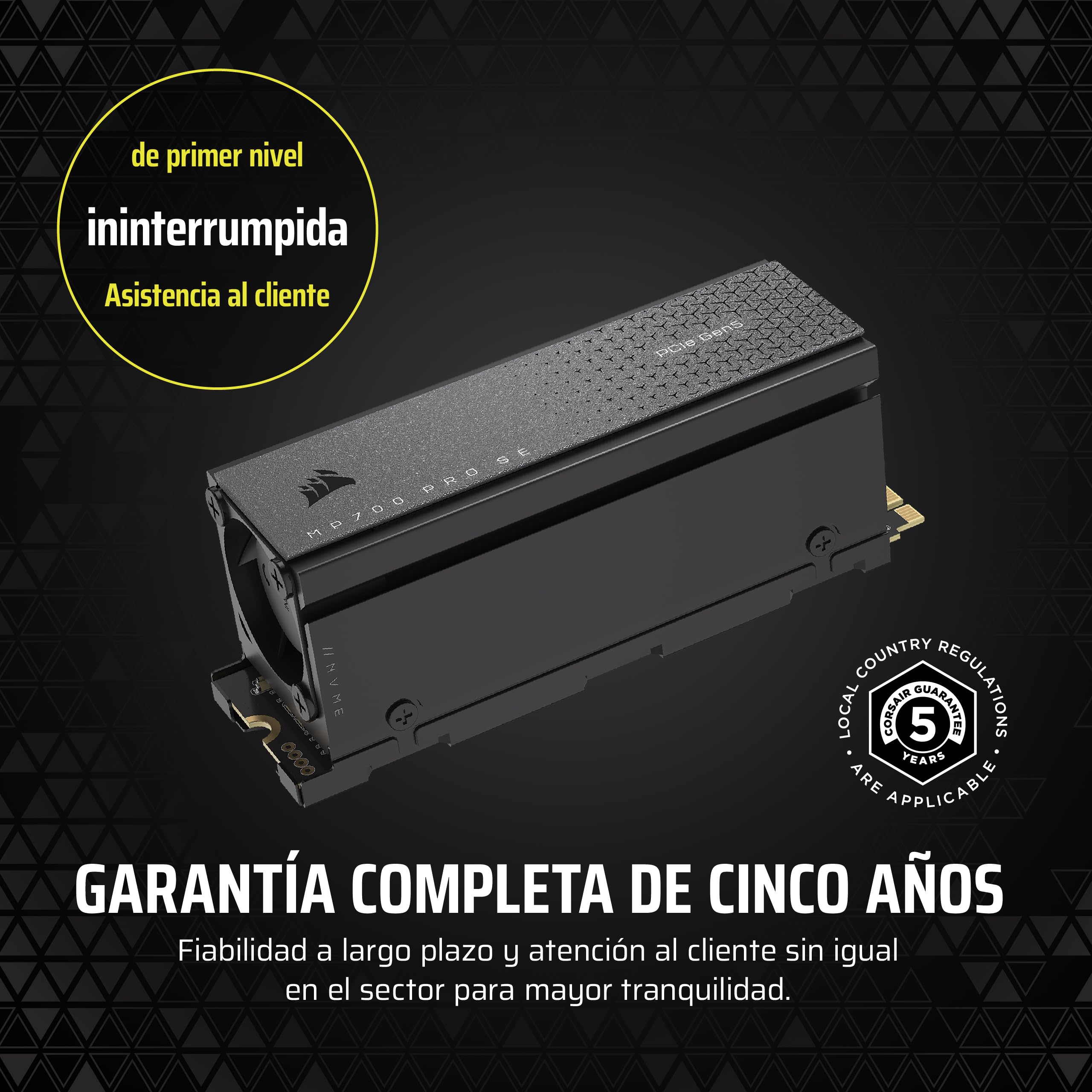 Corsair MP700 Pro SE con Refrigerador de Aire 4 TB PCIe 5.0 x4 NVMe 2.0 M.2 SSD – M.2 2280 – hasta 14.000 MB/s de Lectura Secuencial – 3D TLC NAND de Alta Densidad – Negro