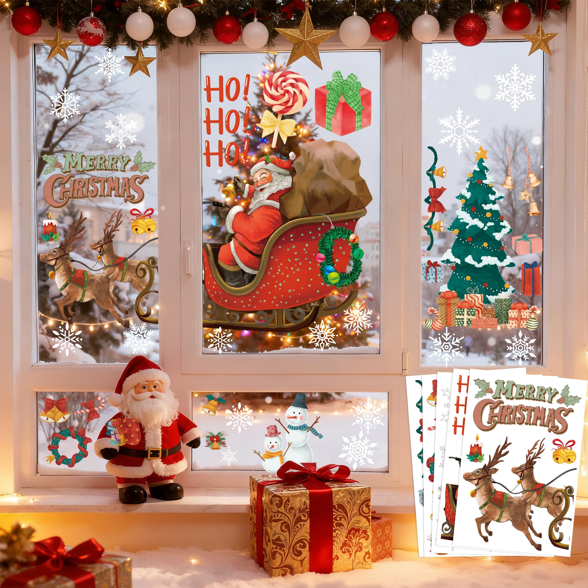 Christmas Party Decorations - Snowflake Window Clings Stickers for Glass | Christmas Decorations Indoor Outdoor - Holiday Santa Claus Reindeer Decals Xmas Decor Party Favors Supplies for Outside 2025 Global Recycled Standard Global Recycled Standard Global Recycled Standard