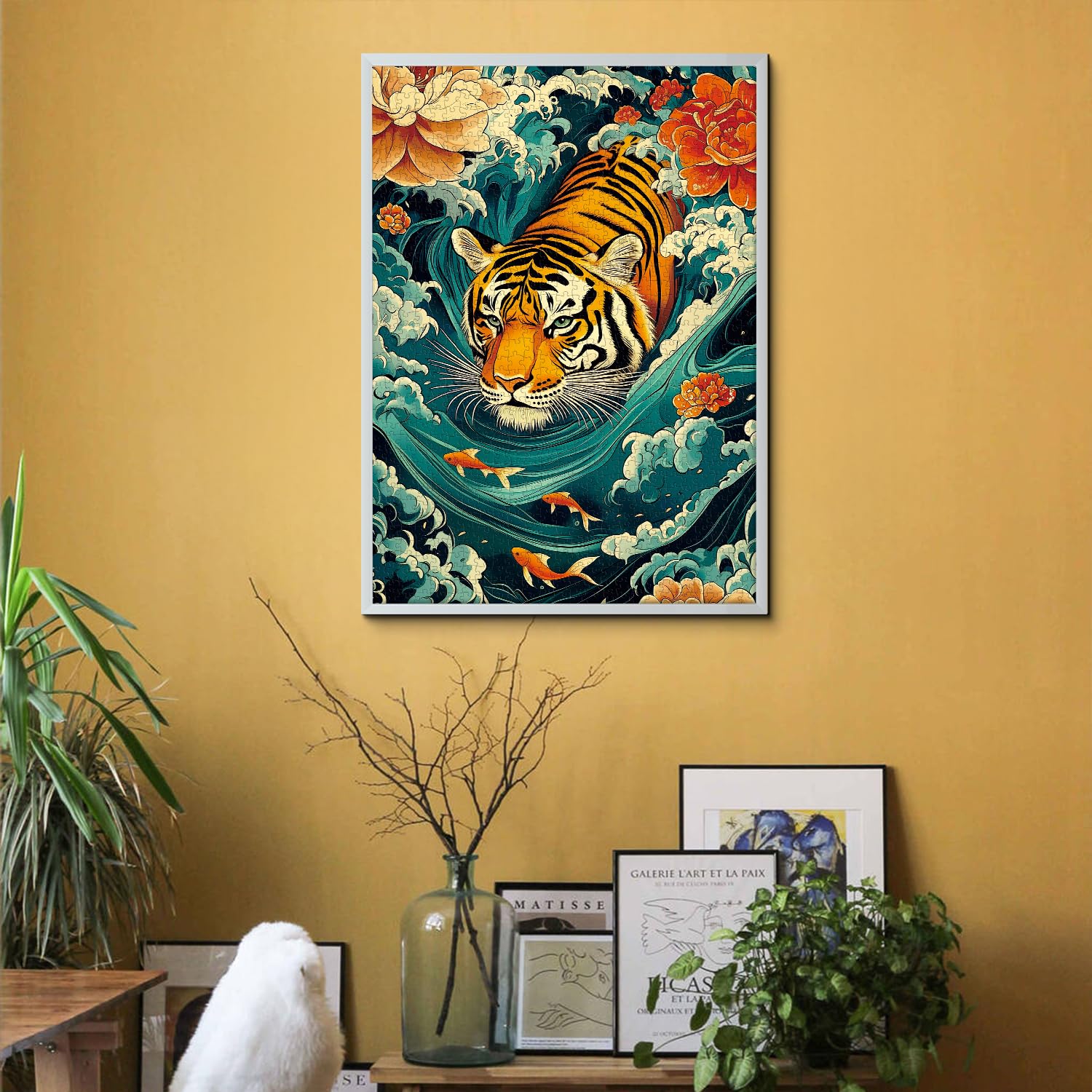 Mighty Tiger Puzzles for Adults 1000 Pieces, Nature Animal Art Puzzle Featuring Tiger in Waves, Koi Fish and Blooming Flowers, Wildlife Challenging Puzzles for Adults as Home Wall Decor - Image 5